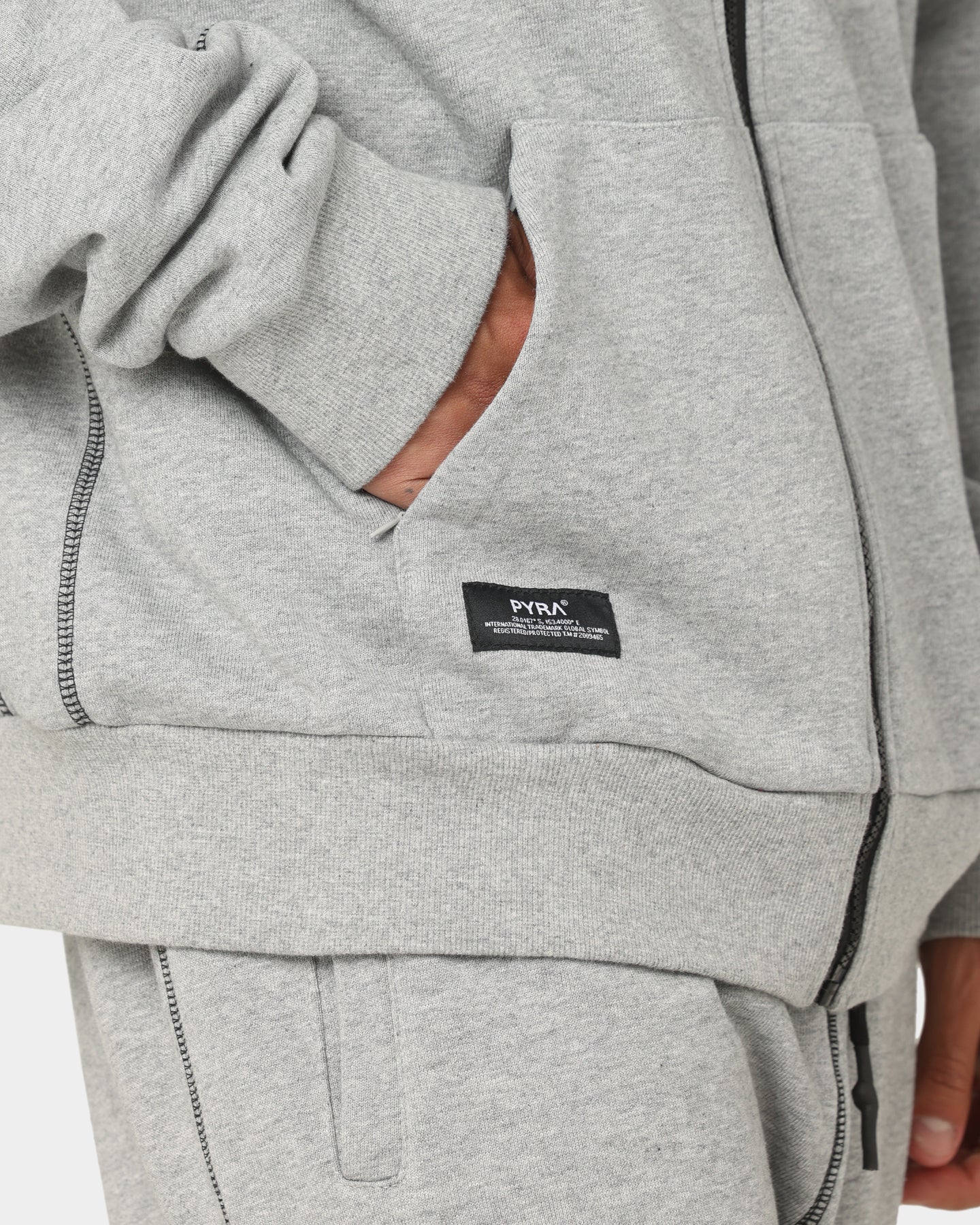 PYRA Zip Through Hoodie Grey Marle - Image 8