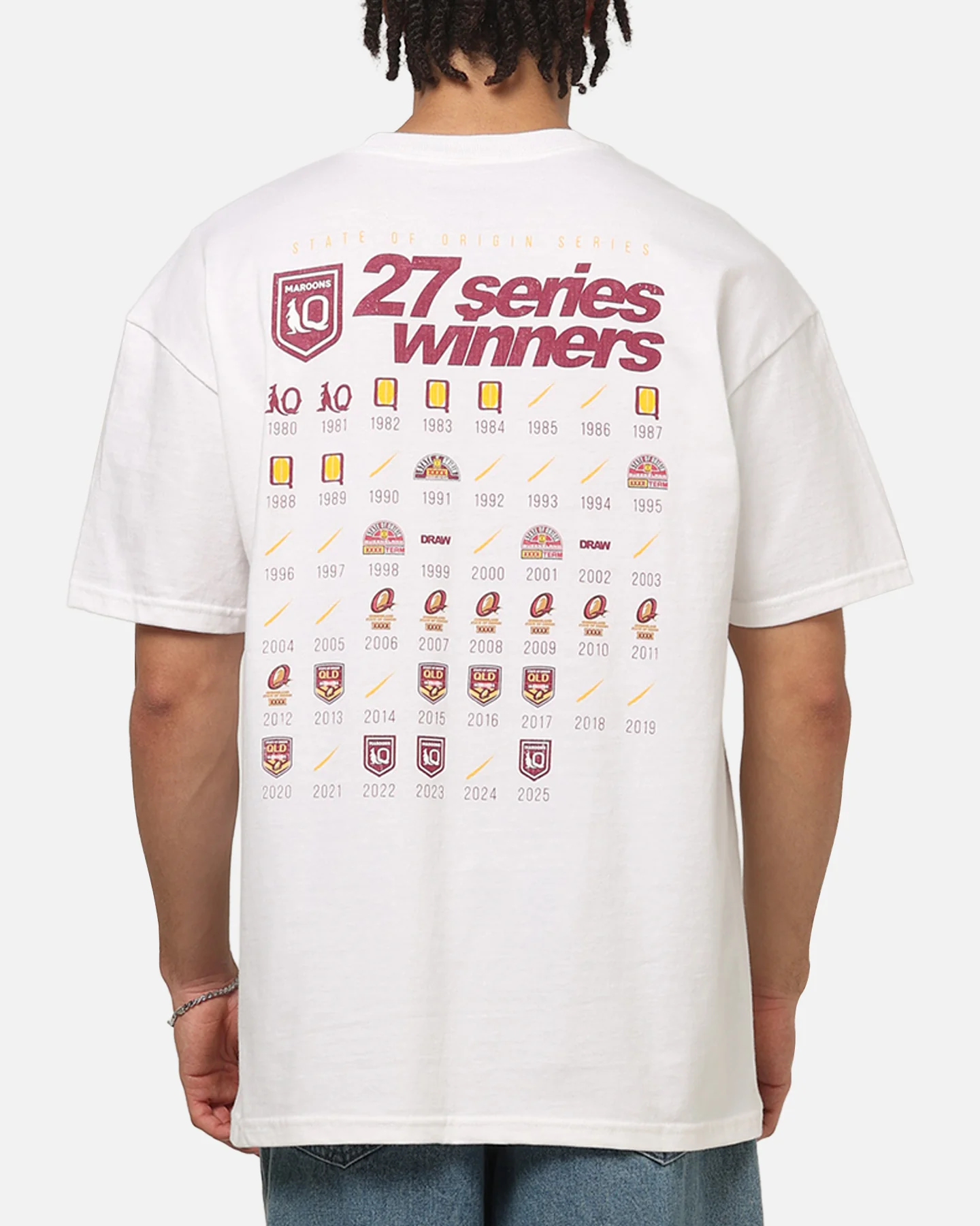 Mitchell & Ness Queensland Maroons 27 X Series Vintage T-Shirt White - Image 2