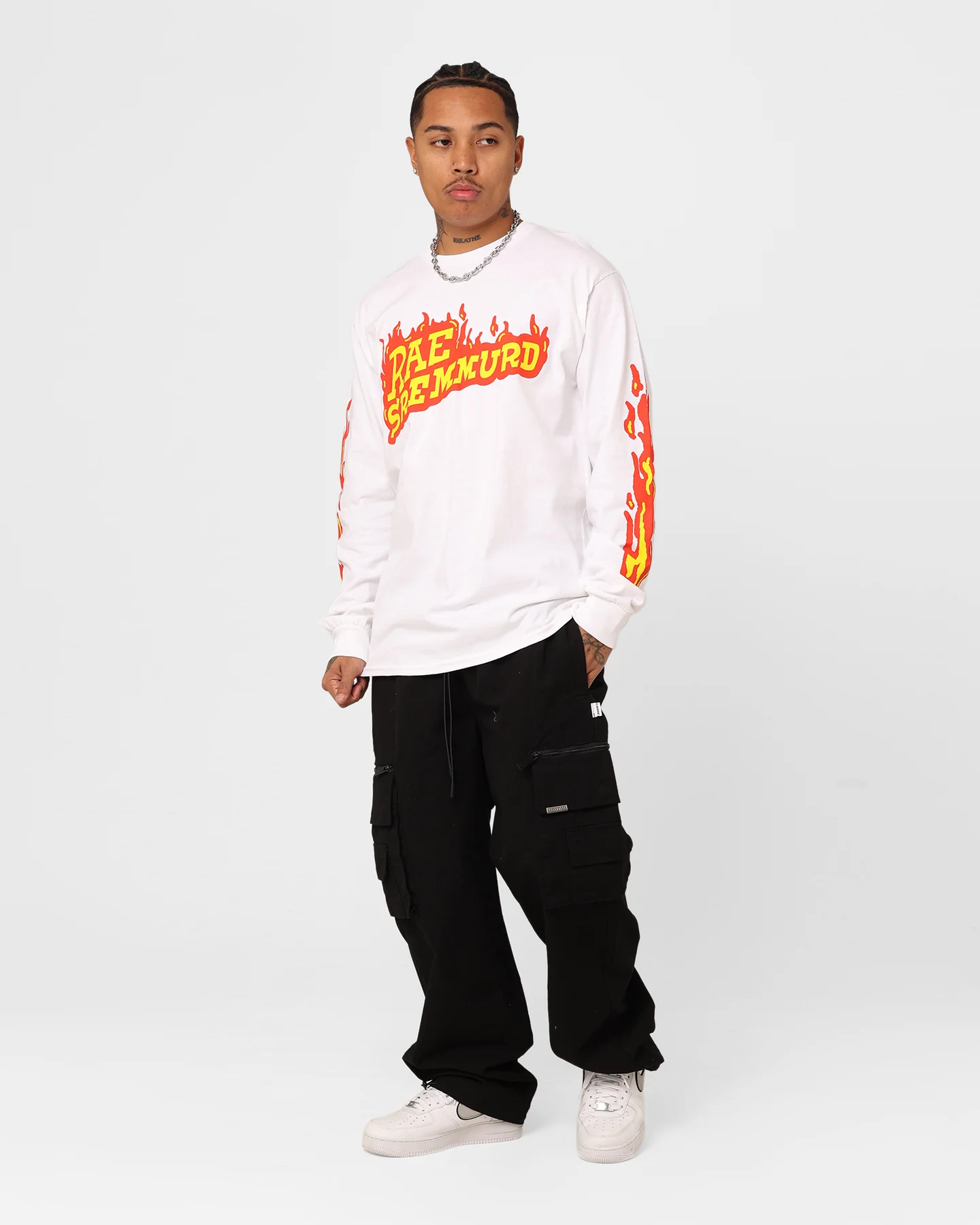 Rae Sremmurd Rae Flames Long Sleeve T-Shirt White - Image 2