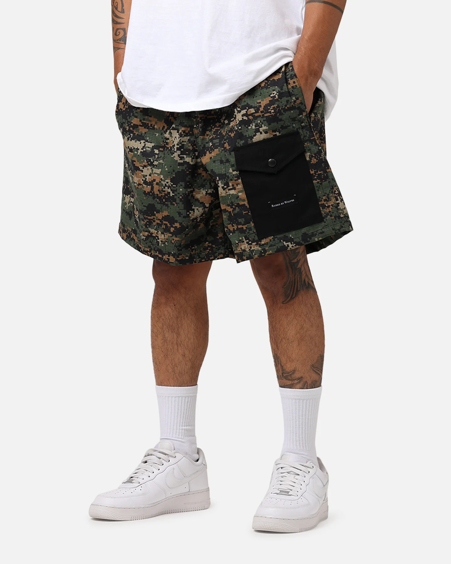 Raised By Wolves Barbarian Ripstop Camp Shorts Green Digi Camo - Image 4