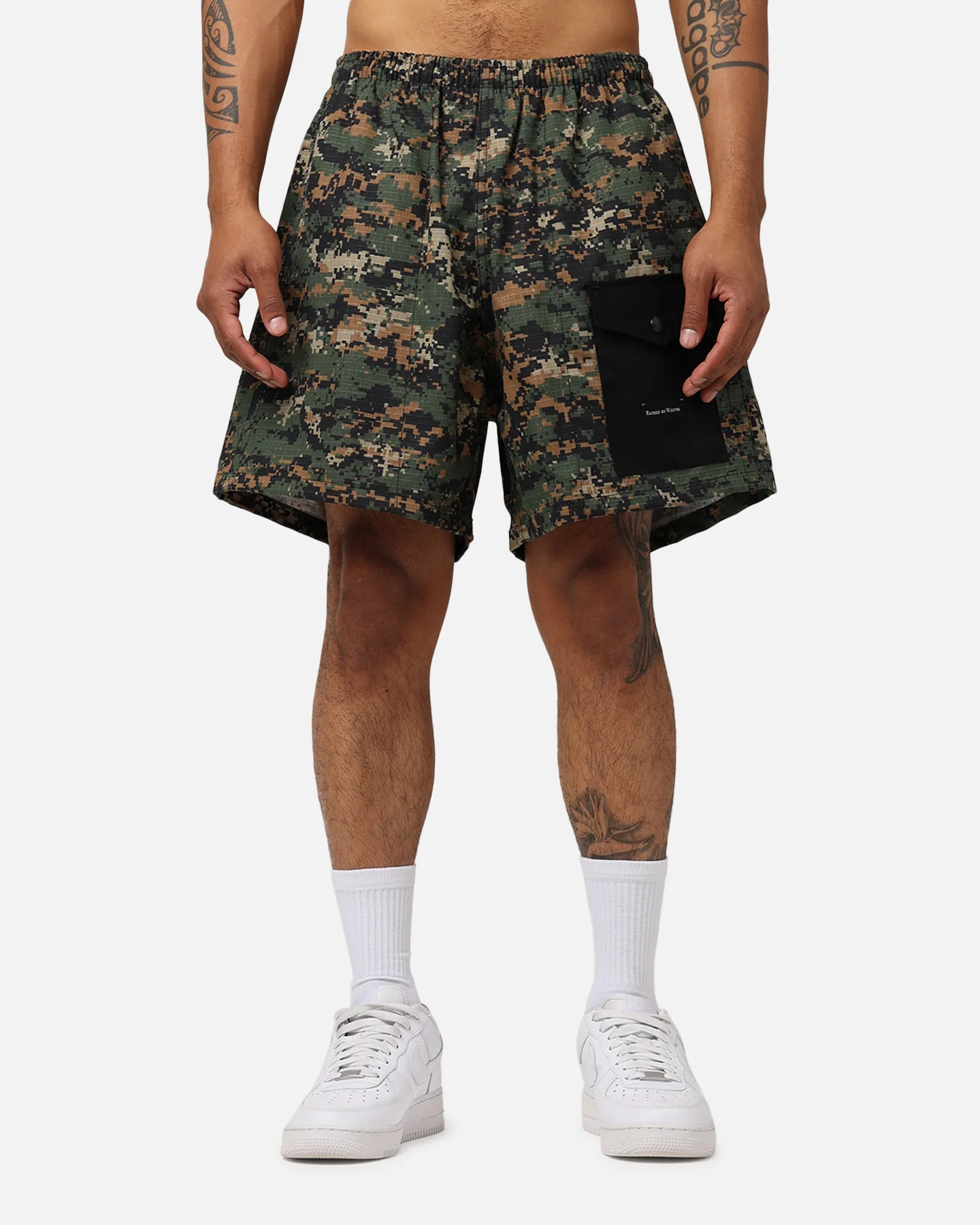 Raised By Wolves Barbarian Ripstop Camp Shorts Green Digi Camo - Image 7