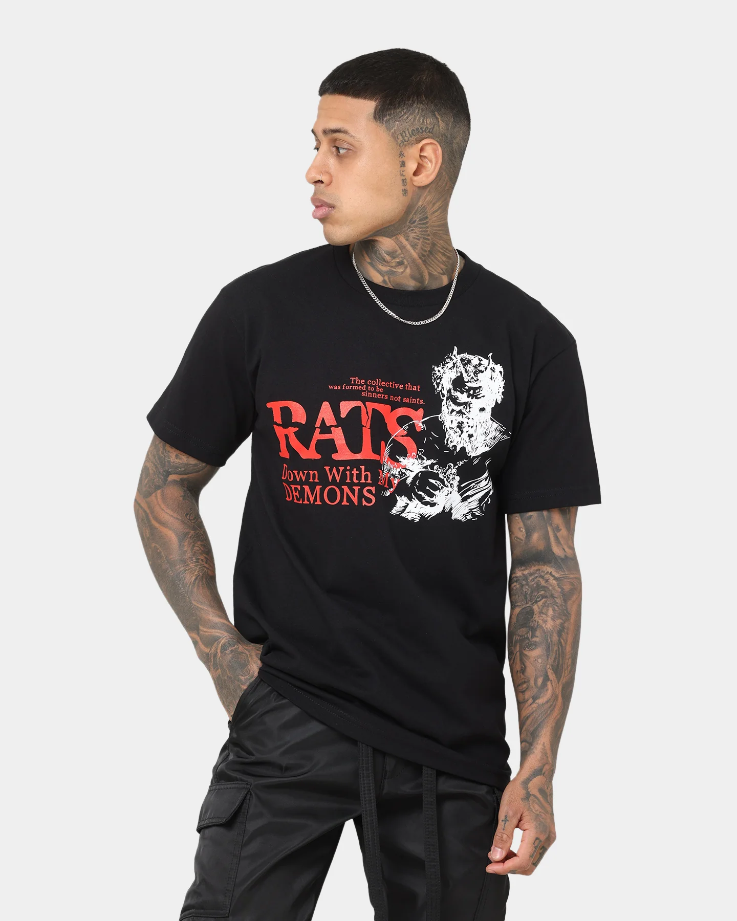 Rats Get Fat Down With My Demons T-Shirt Black - Image 2