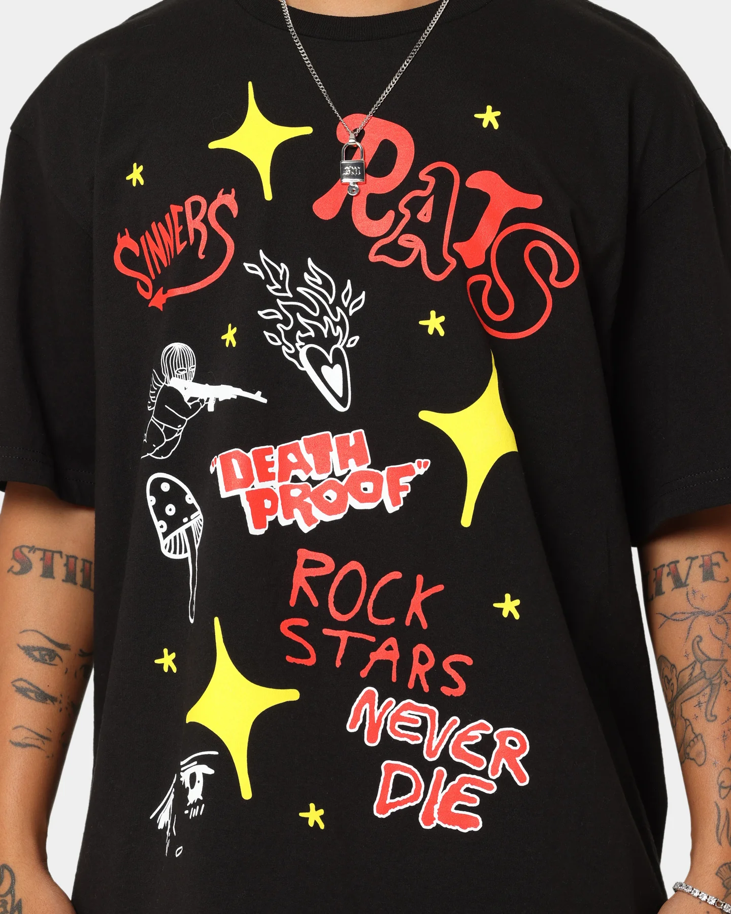 Rats Get Fat Sinners T-Shirt Black - Image 4