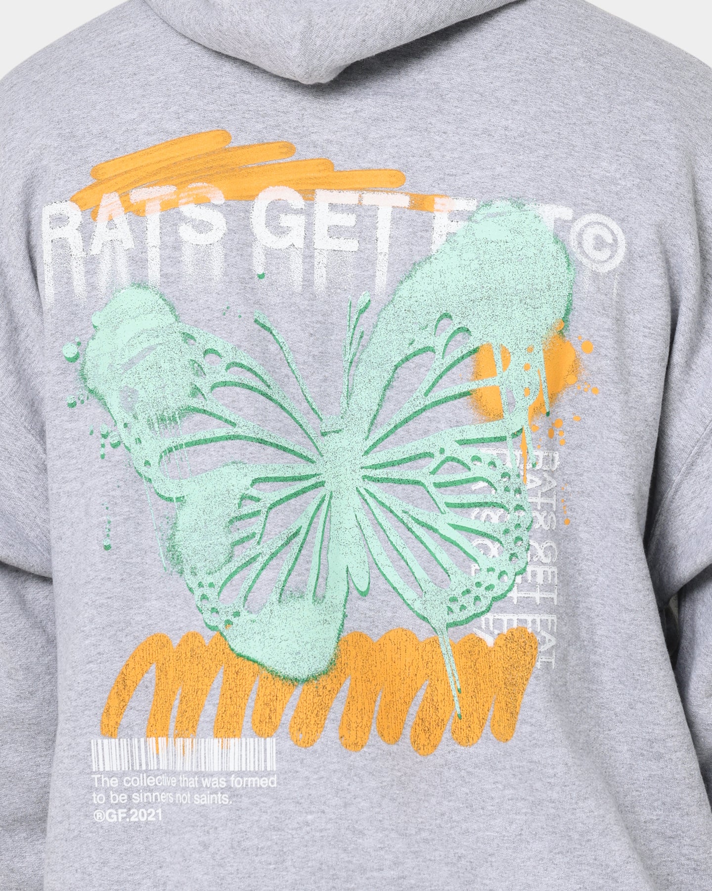 Rats Get Fat Spray Butterfly Hoodie Grey - Image 5