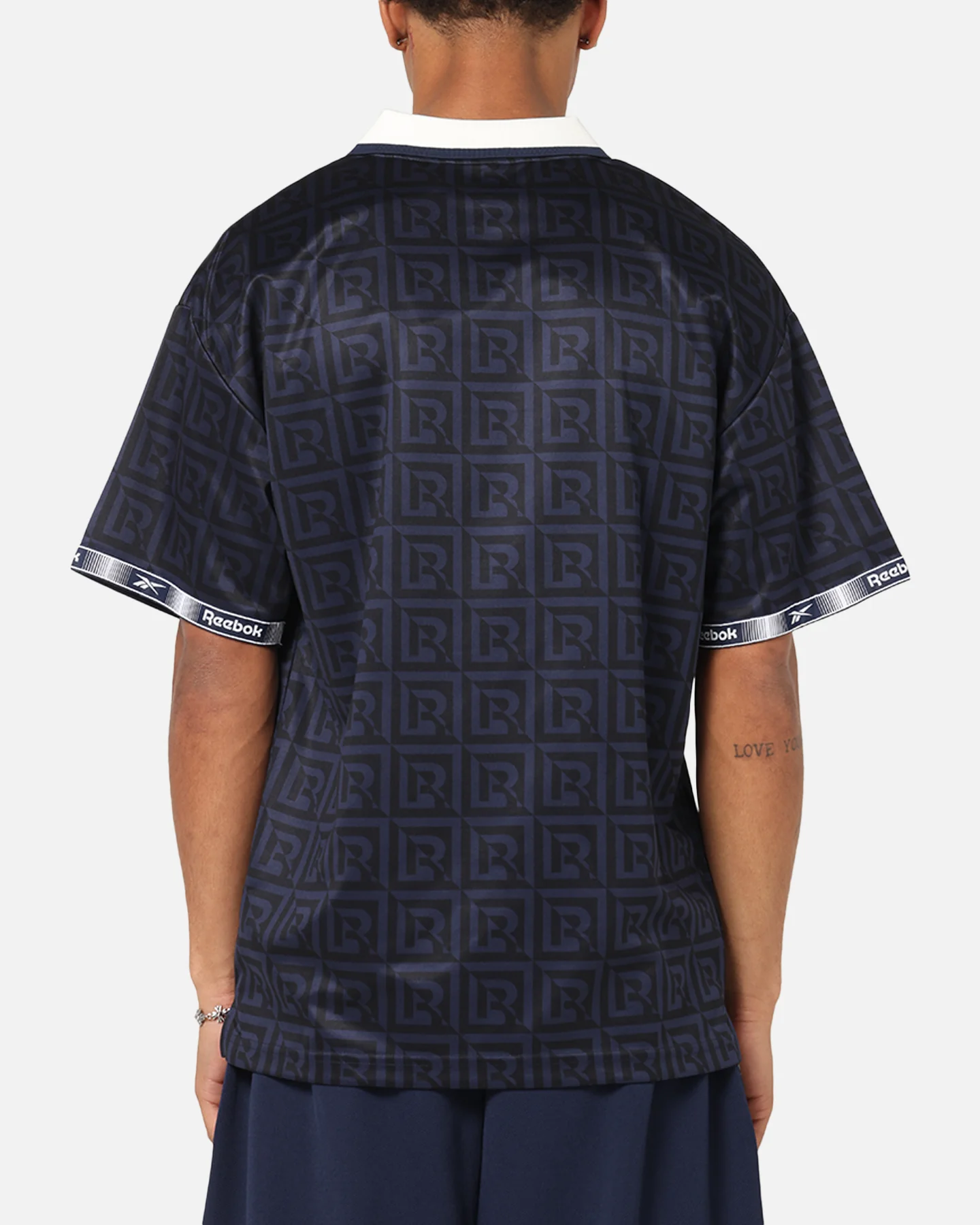 Reebok Monogram Football Polo T-Shirt Navy - Image 3