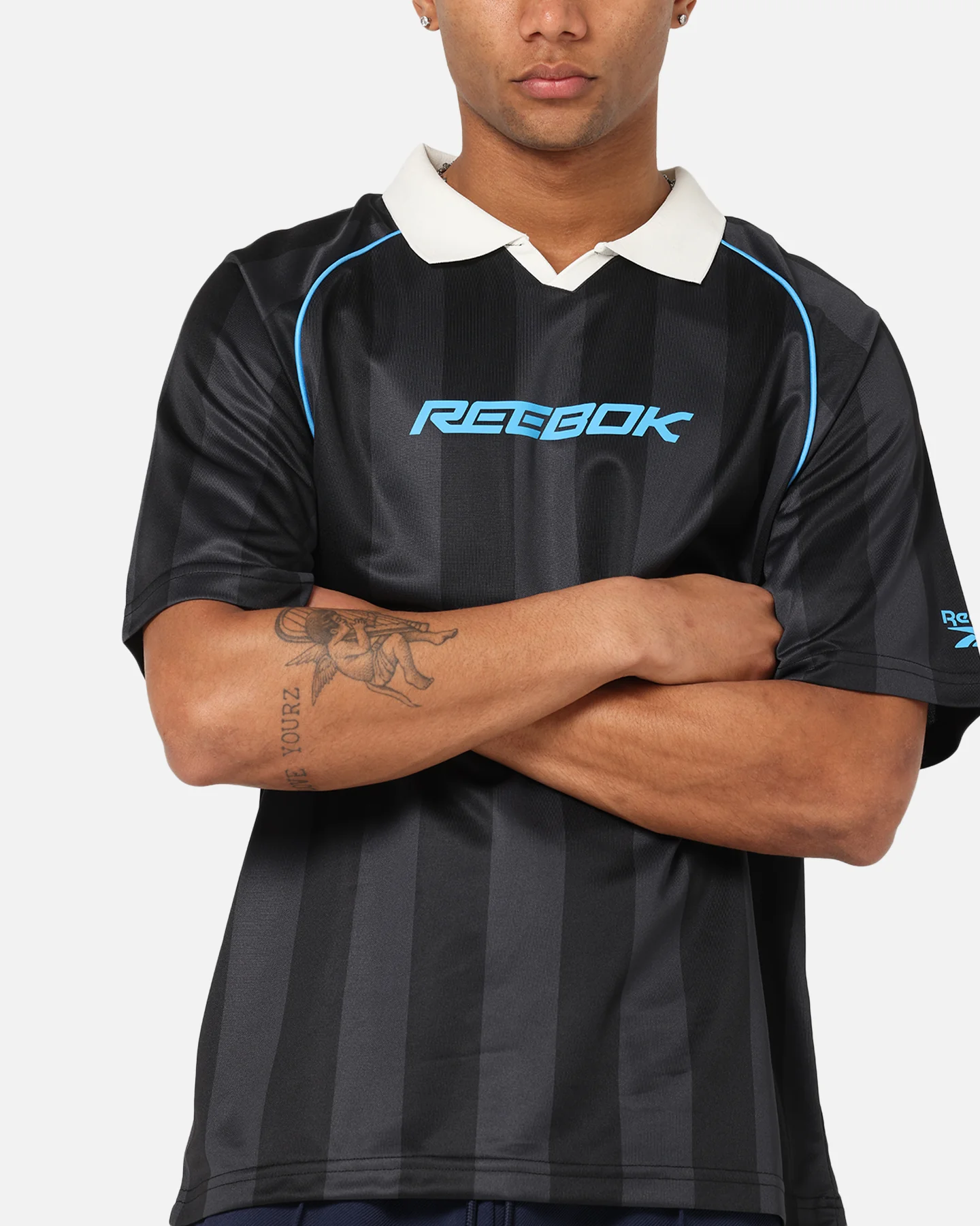 Reebok Retro Footy Polo T-Shirt Black - Image 6