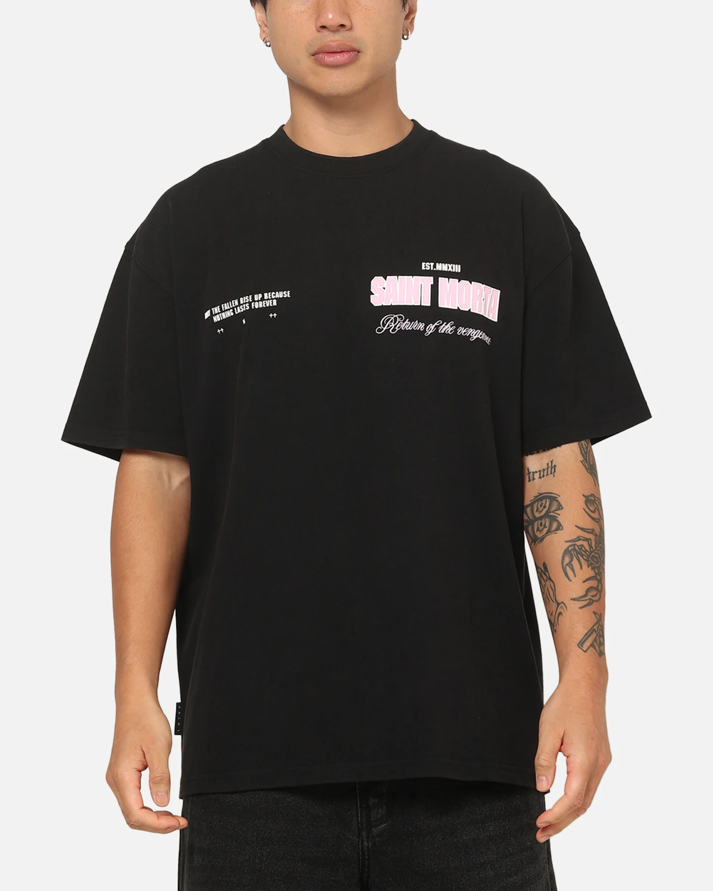 Saint Morta Rise Up Boxy T-Shirt Black/Pink - Image 2