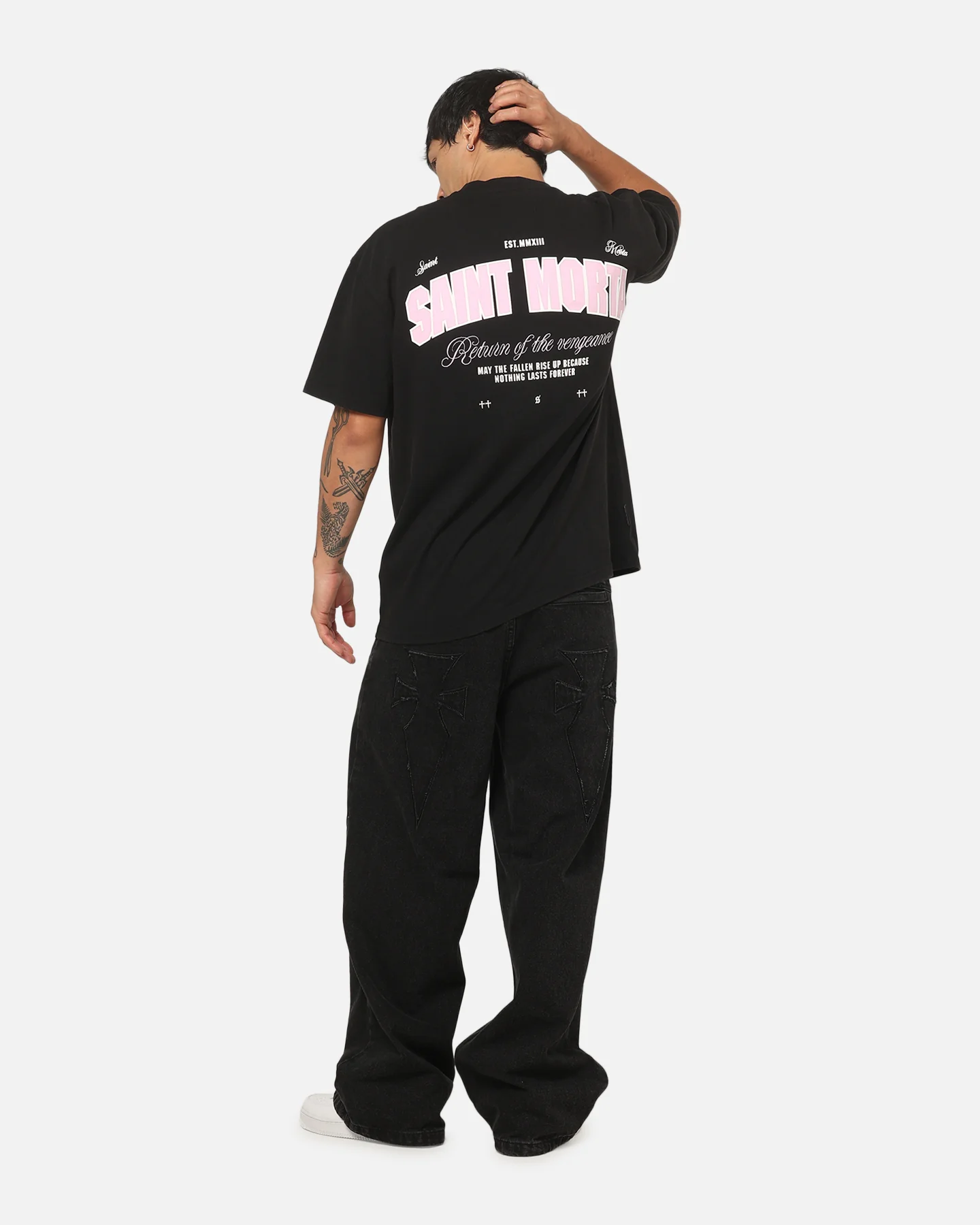 Saint Morta Rise Up Boxy T-Shirt Black/Pink - Image 3