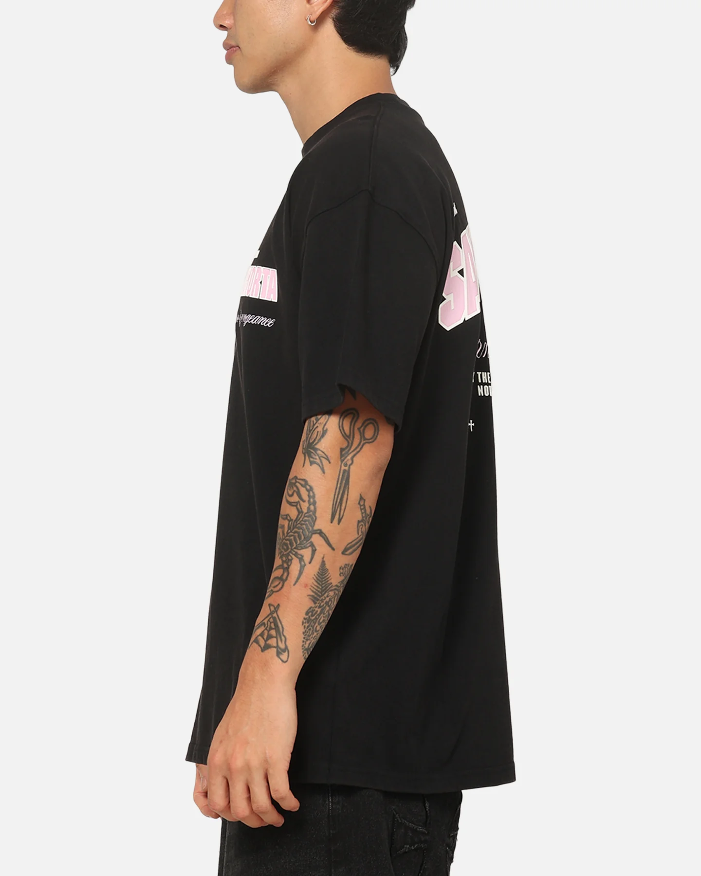Saint Morta Rise Up Boxy T-Shirt Black/Pink - Image 6