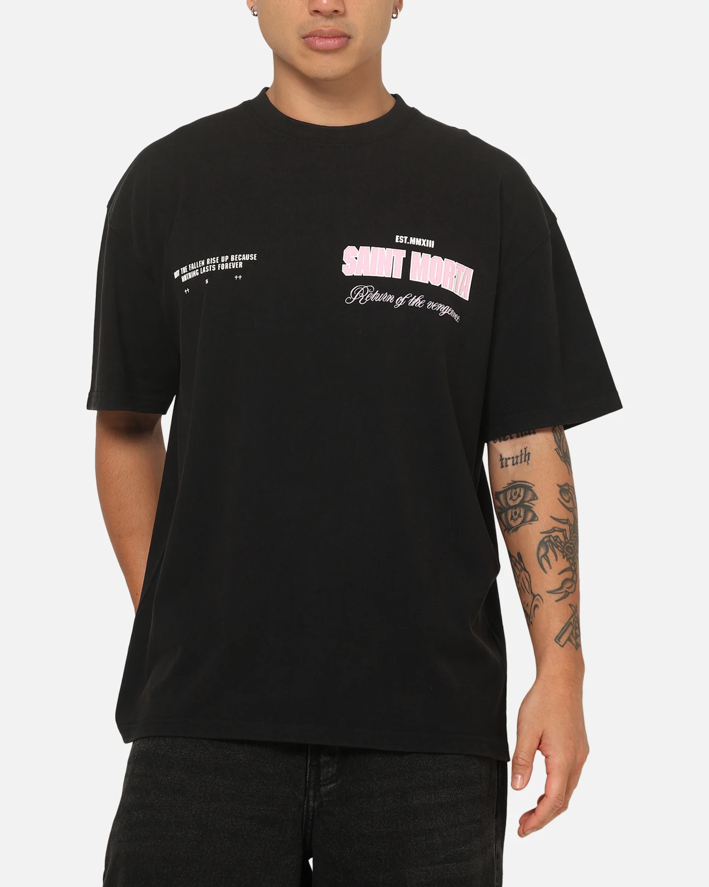 Saint Morta Rise Up Boxy T-Shirt Black/Pink - Image 8