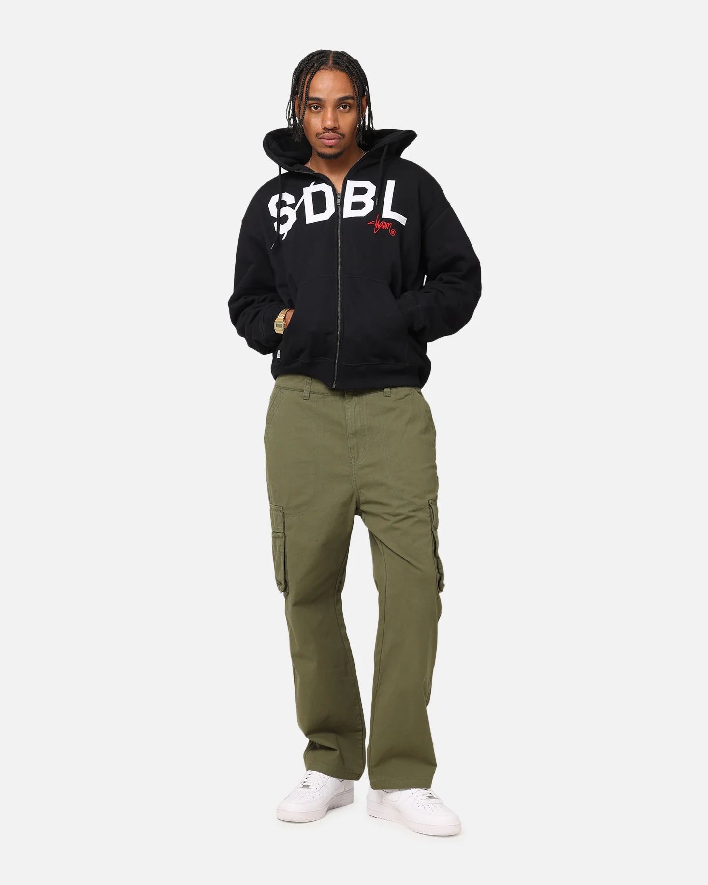 S Double Applique Zip-Up Hoodie Black - Image 3