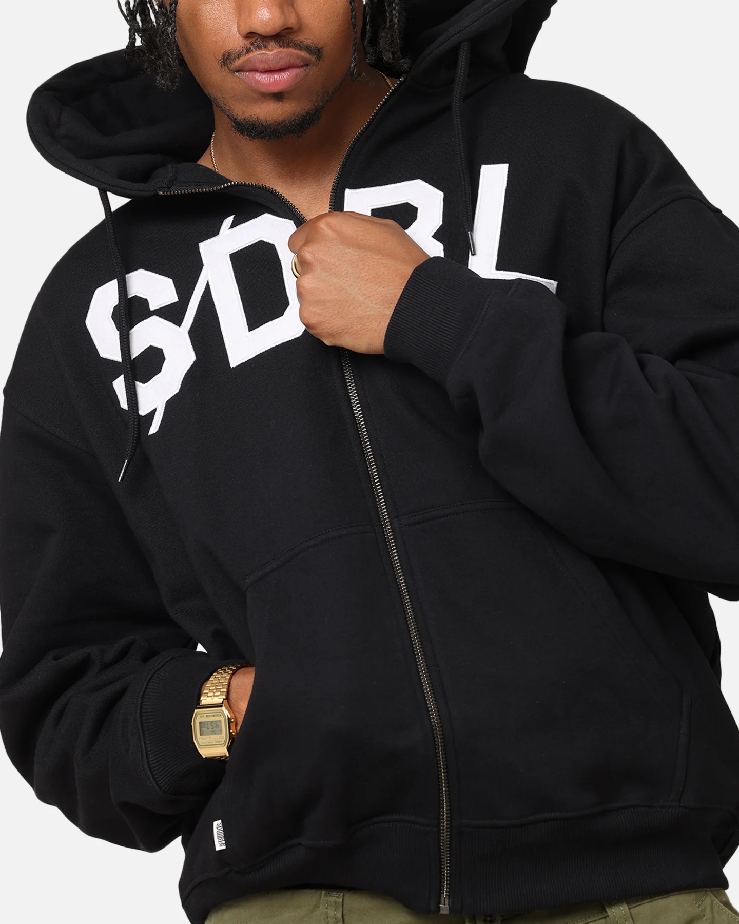 S Double Applique Zip-Up Hoodie Black - Image 7