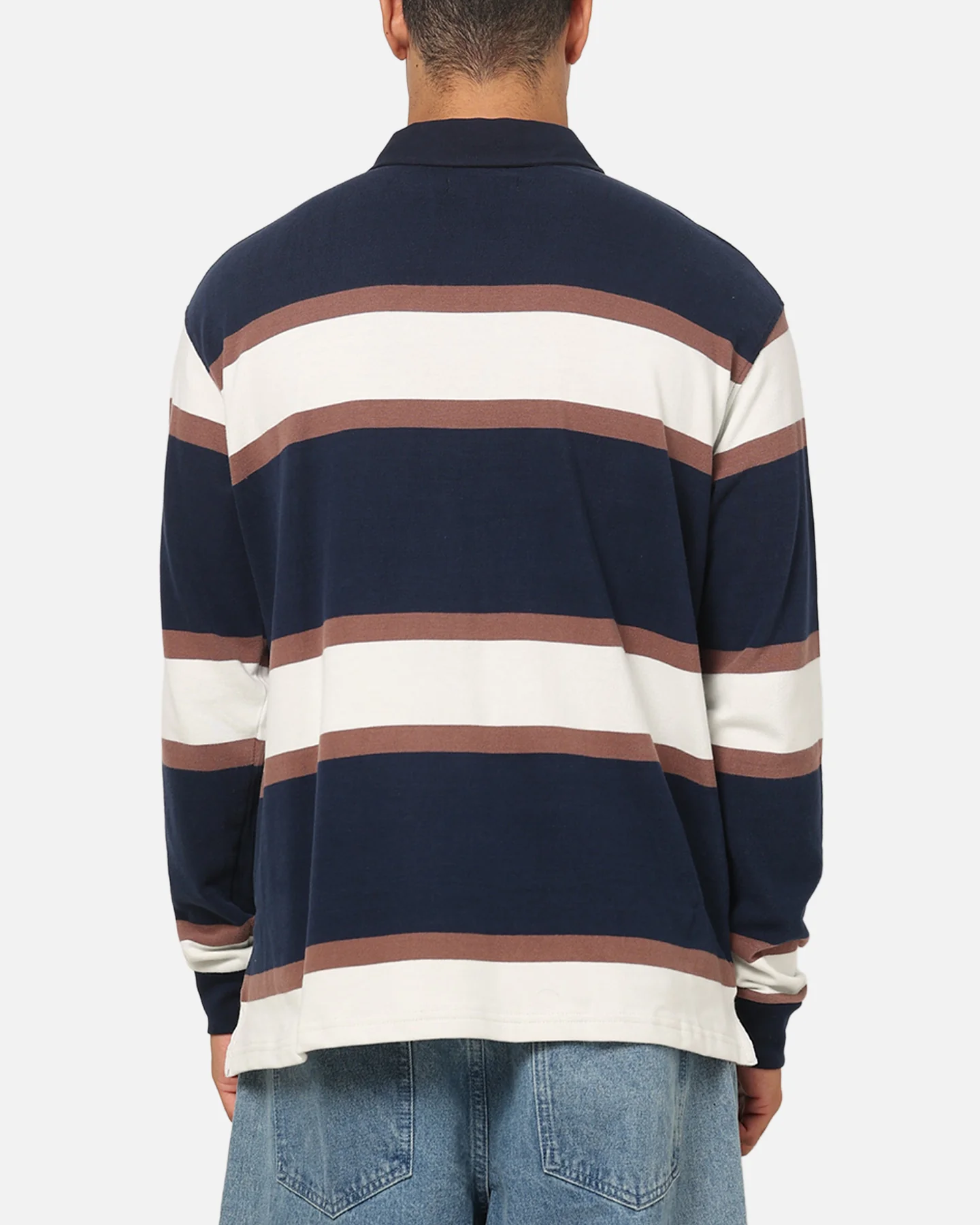 S Double Chain Stitch Long Sleeve Rugby Jersey Navy - Image 3