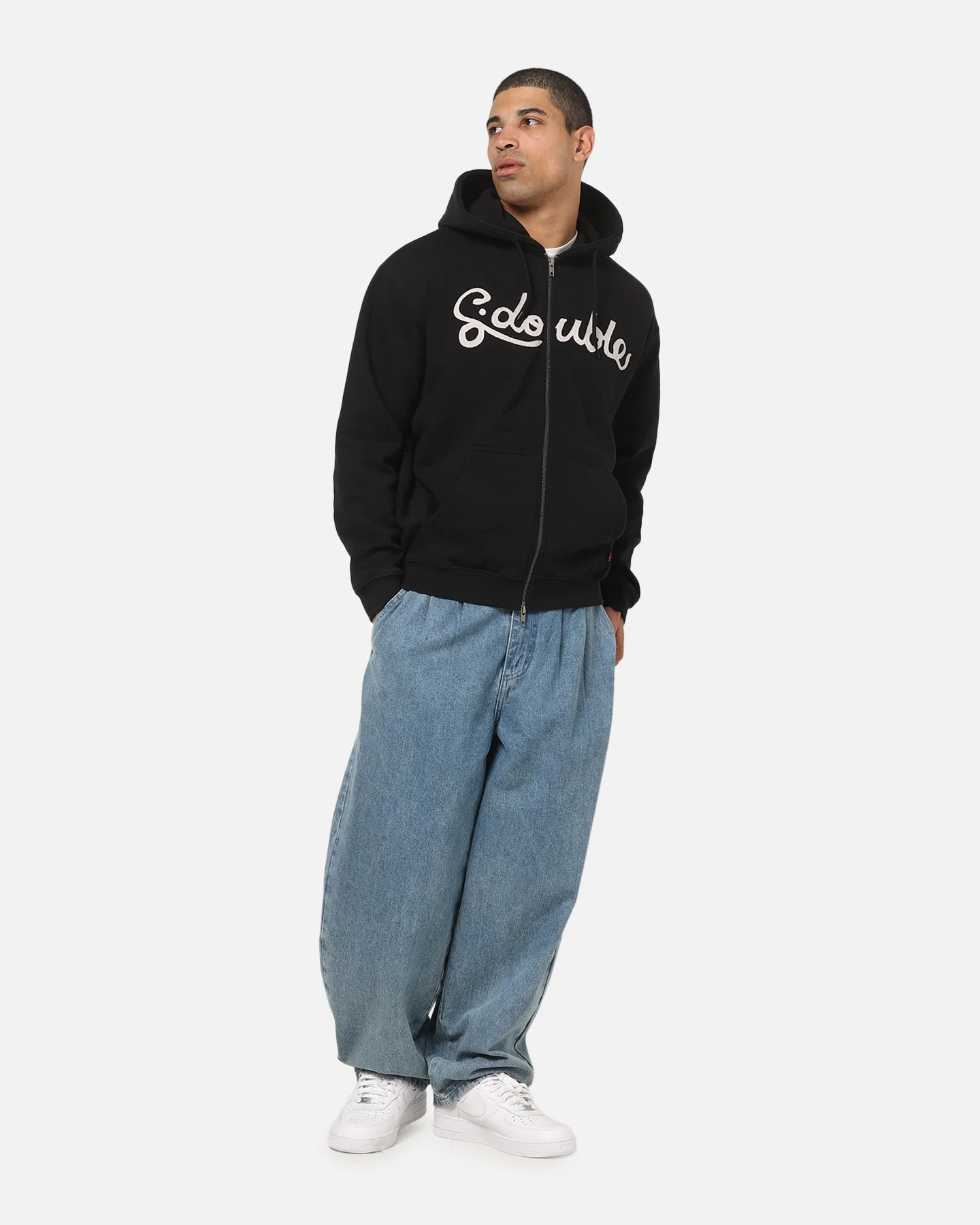 S Double Cursive Zip Hoodie Black - Image 2