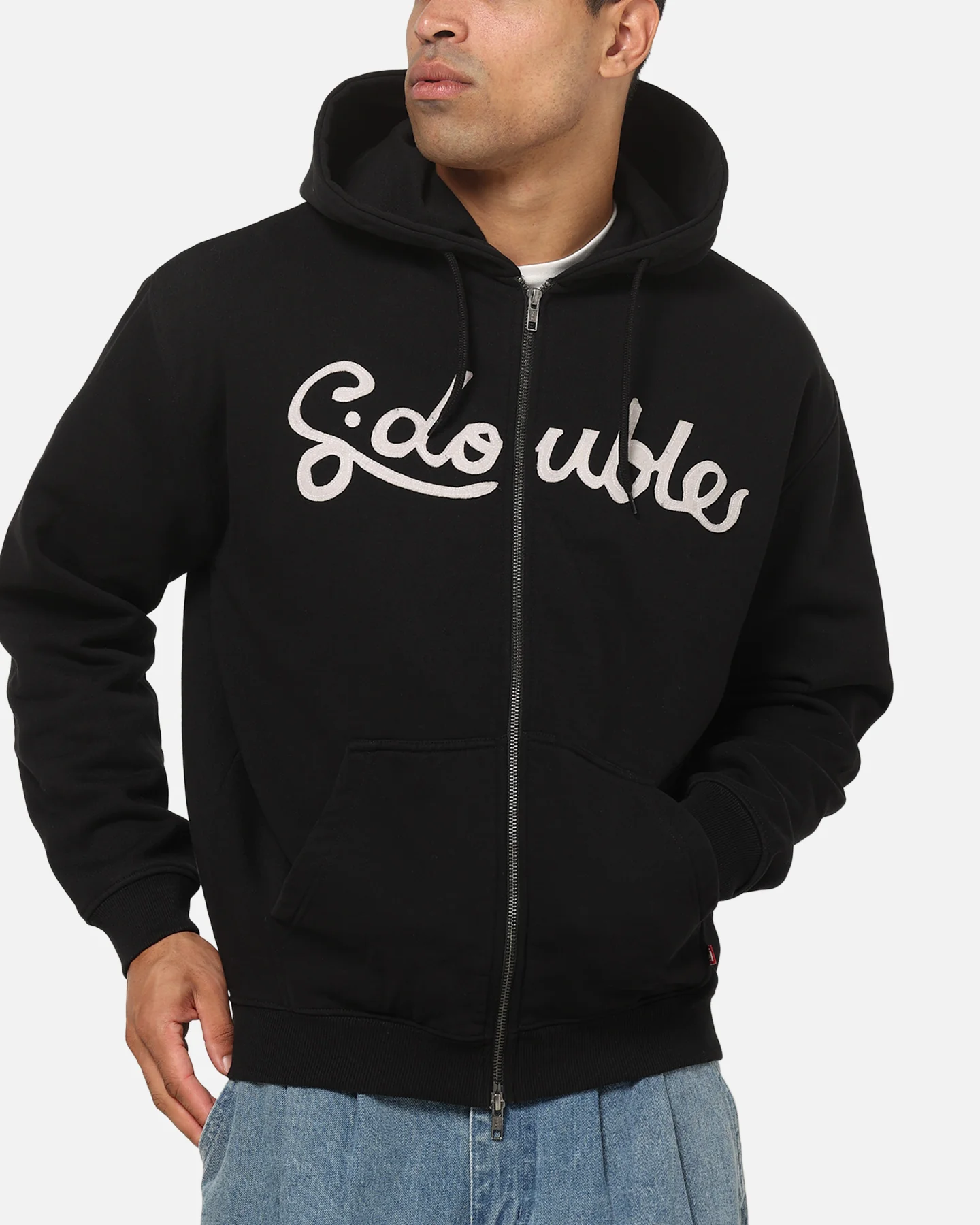 S Double Cursive Zip Hoodie Black - Image 6