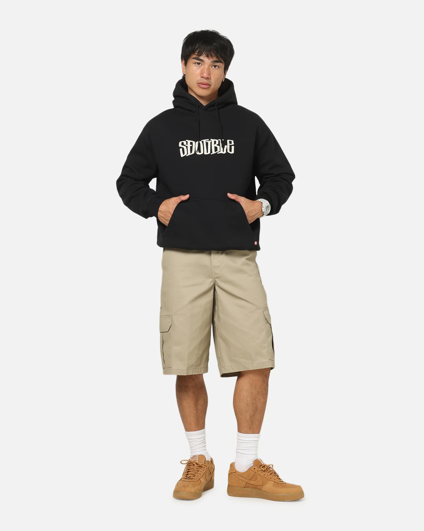 S Double Mid Block Fleece Hoodie Black - Image 2