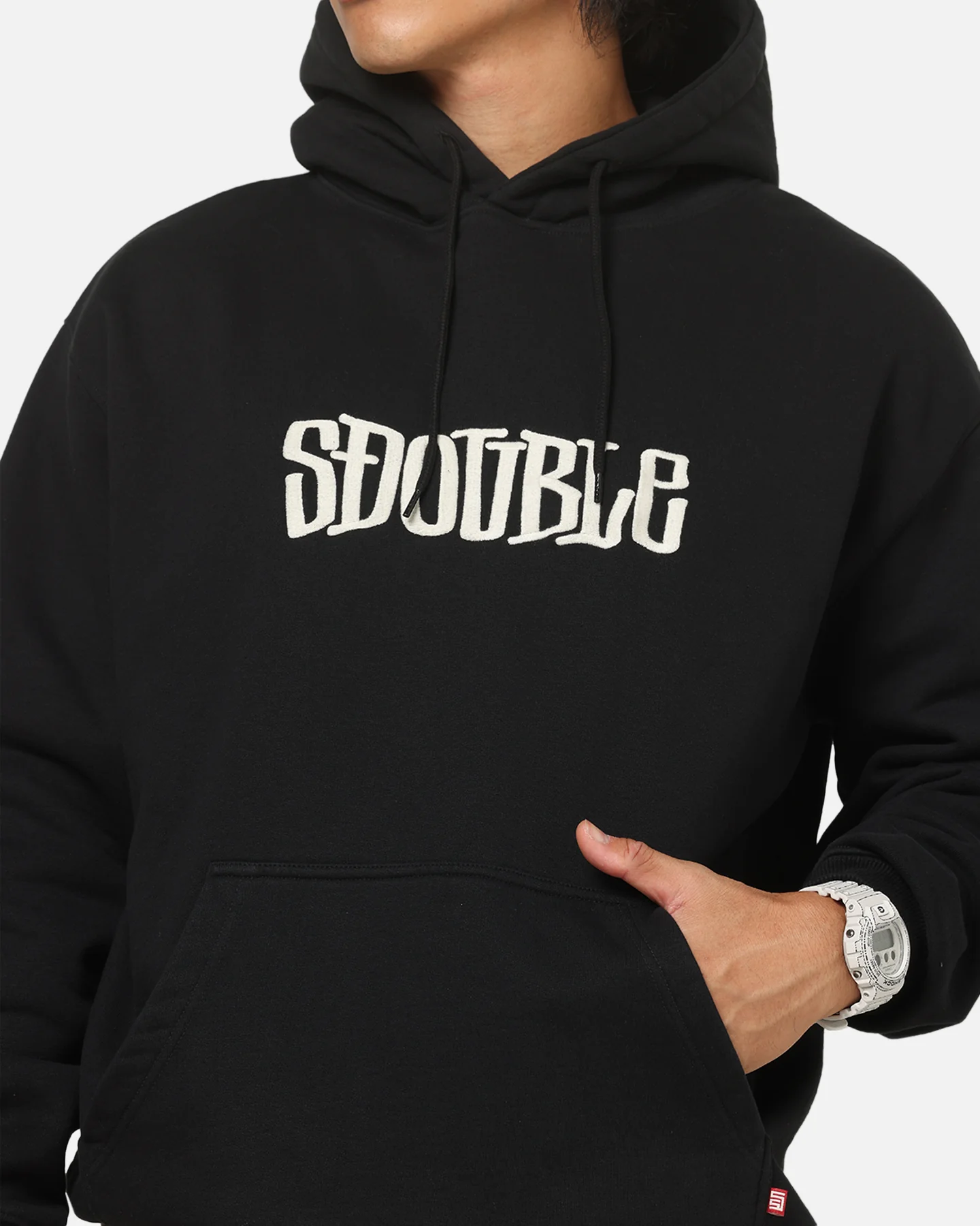 S Double Mid Block Fleece Hoodie Black - Image 6