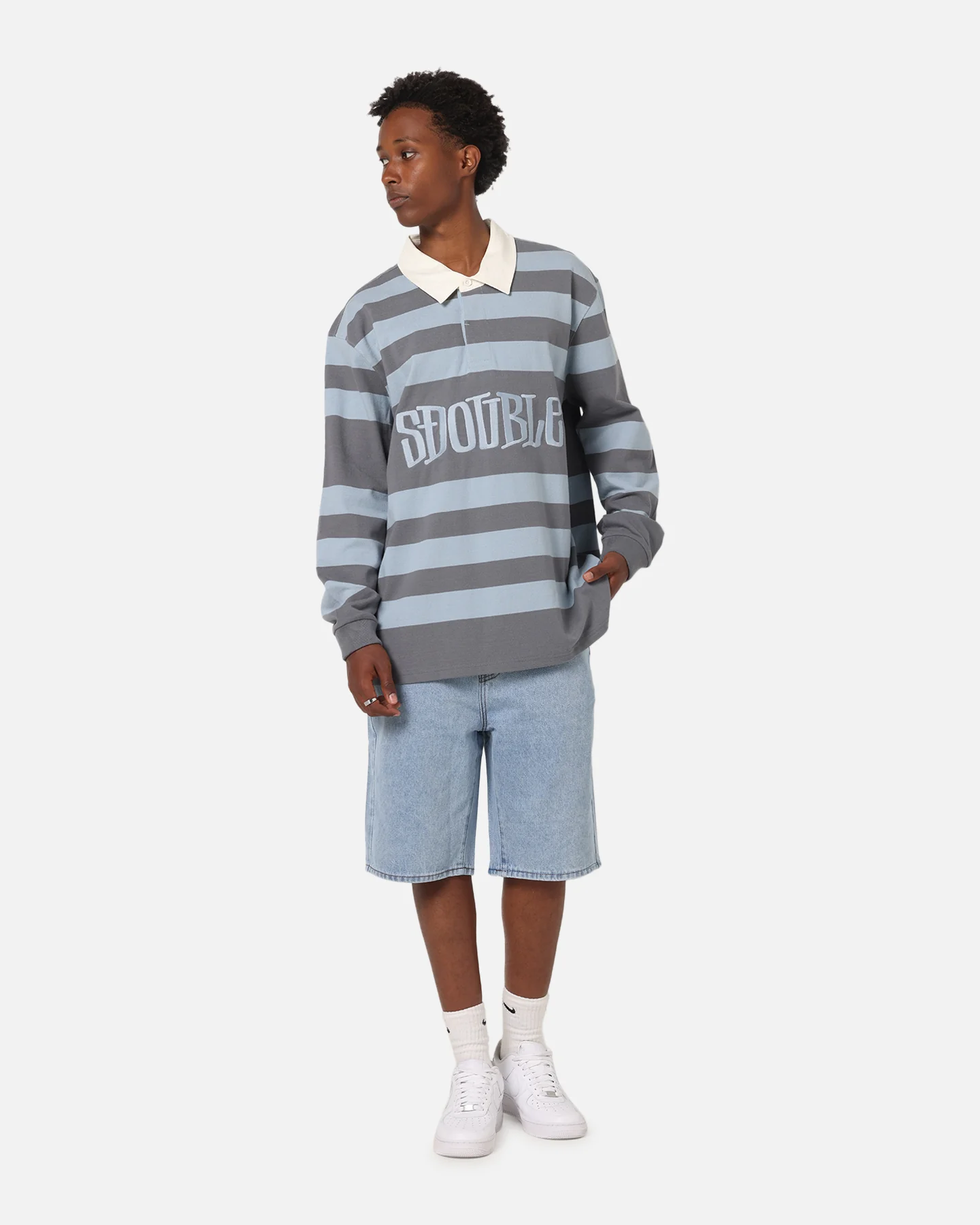 S Double PK Stripe Rugby Polo Baby Blue - Image 2