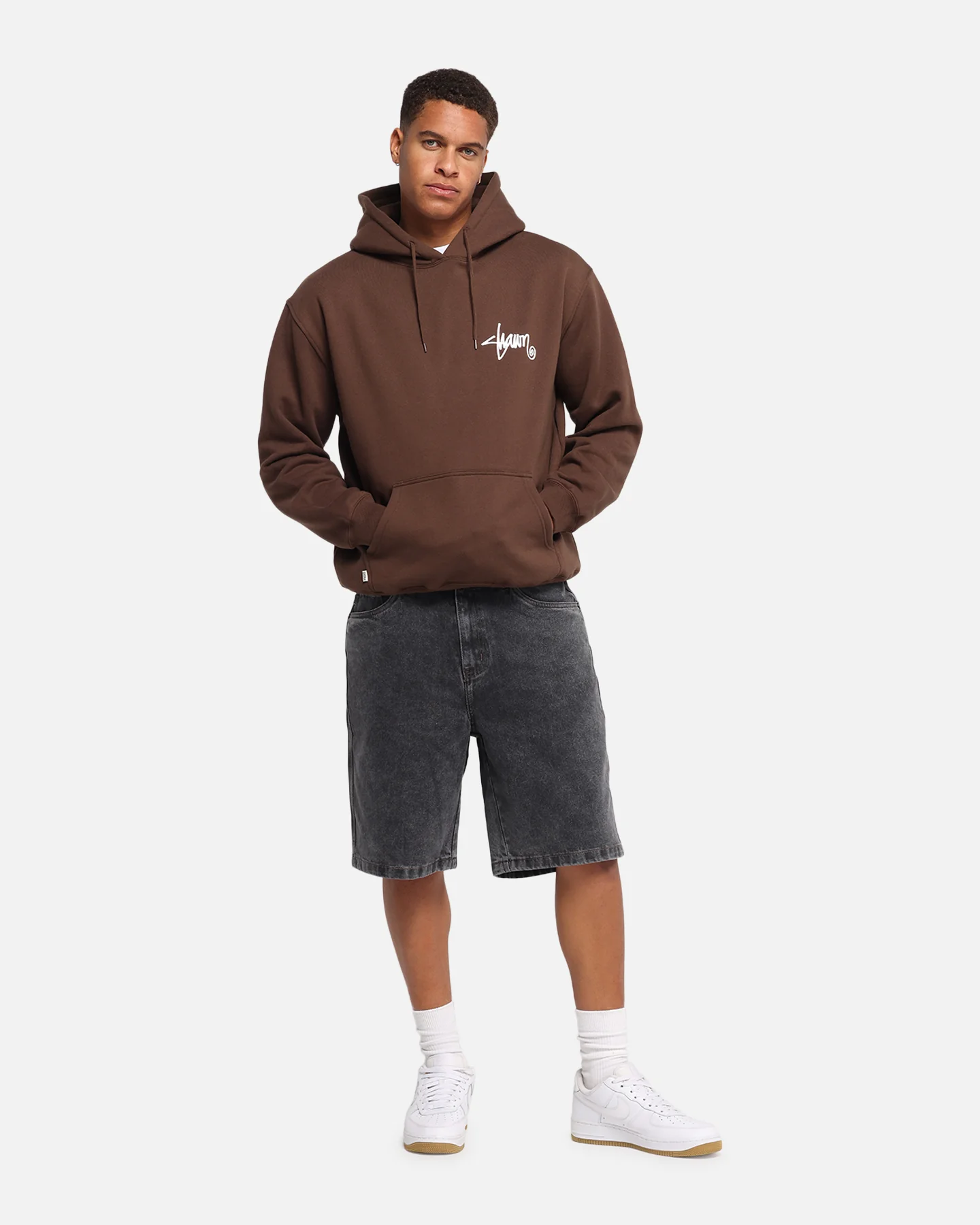 S Double Shawn Script Hoodie Chocolate - Image 4