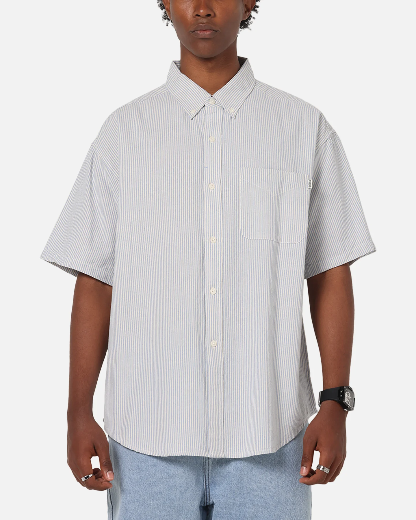 S Double Stripe Button UP Shirt Striped