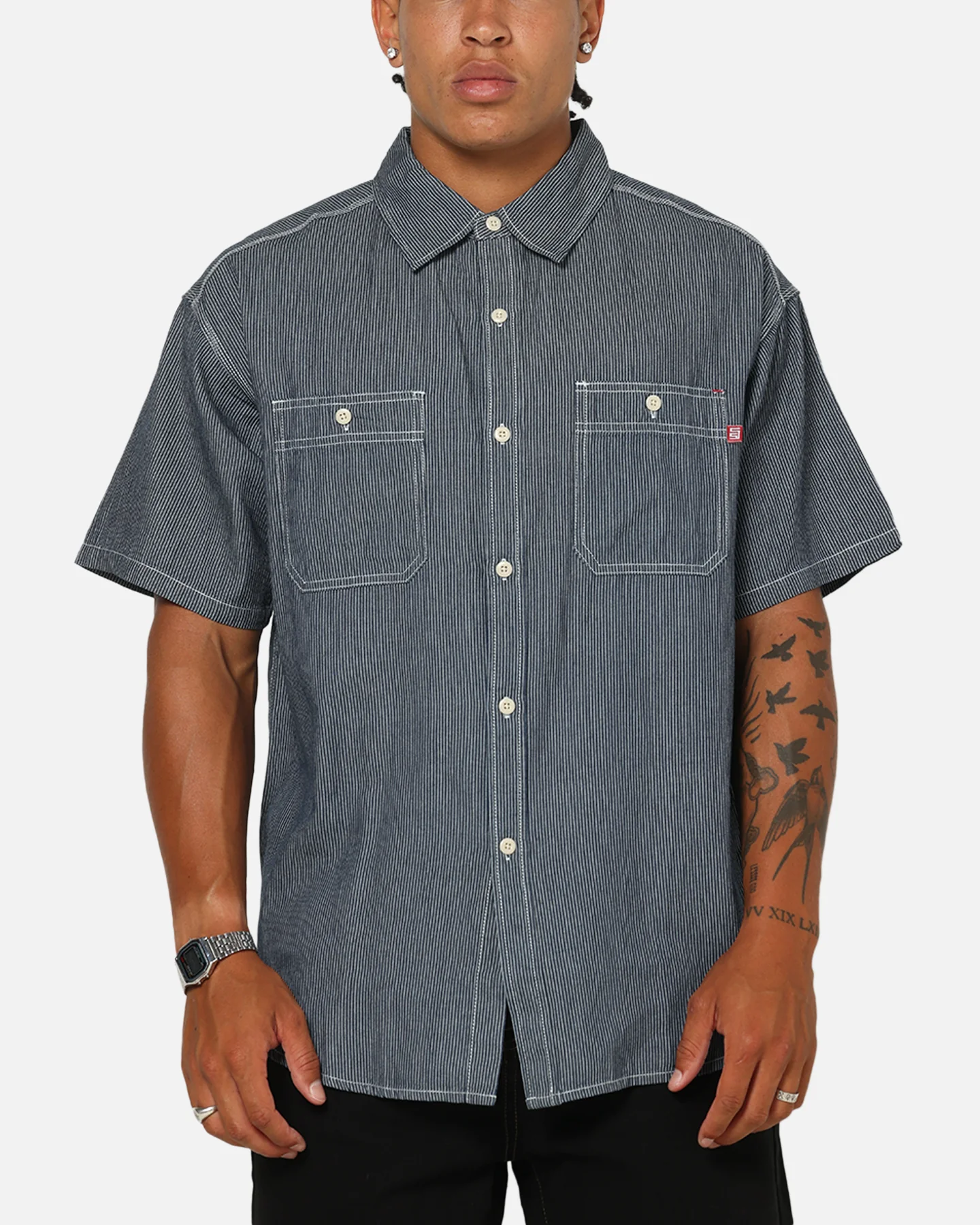 S Double Union Work Button Up Shirt Stripe