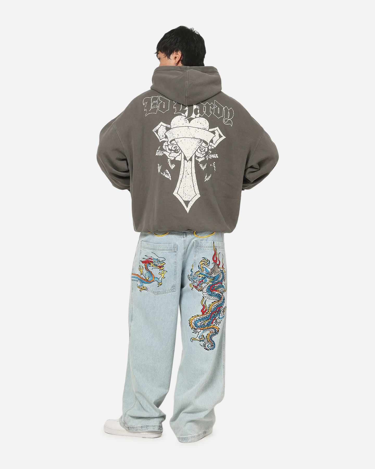 Ed Hardy Sacred Heart Hoodie Washed Charcoal - Image 3