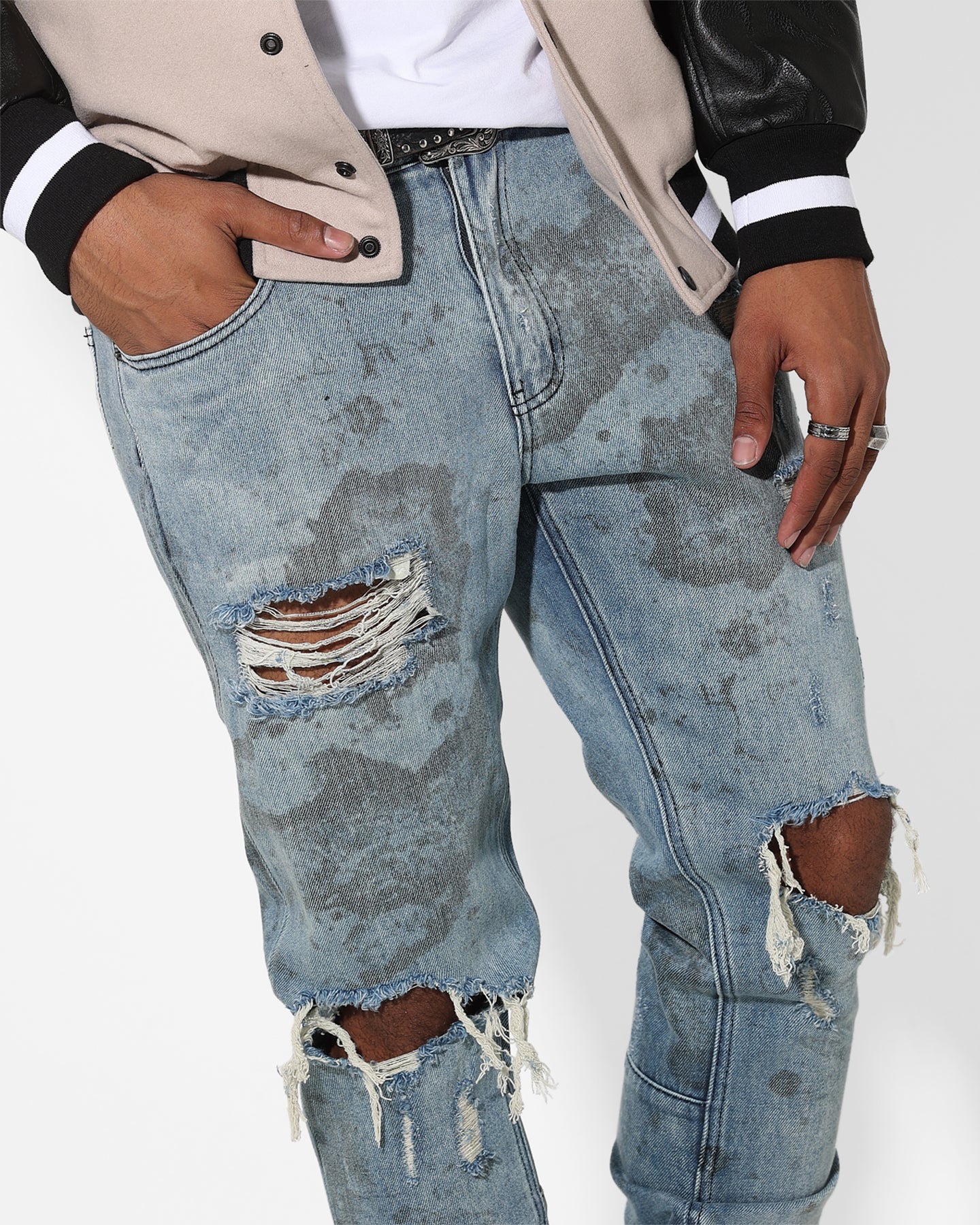 Saint Morta Acid Destroyer Jeans Blue/Black - Image 3