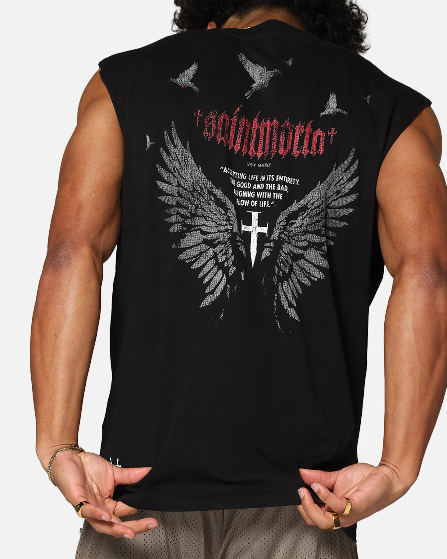 Saint Morta Amorfati Oversized Muscle T-Shirt Black - Image 7