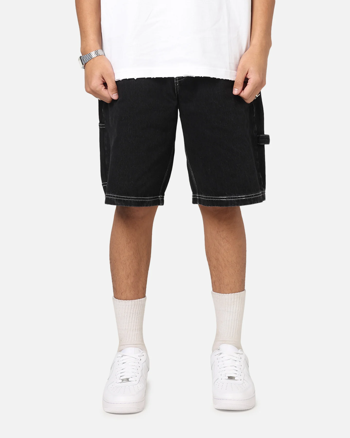 Saint Morta Amplus Fray Carpenter Jort Shorts Contrast Black - Image 5