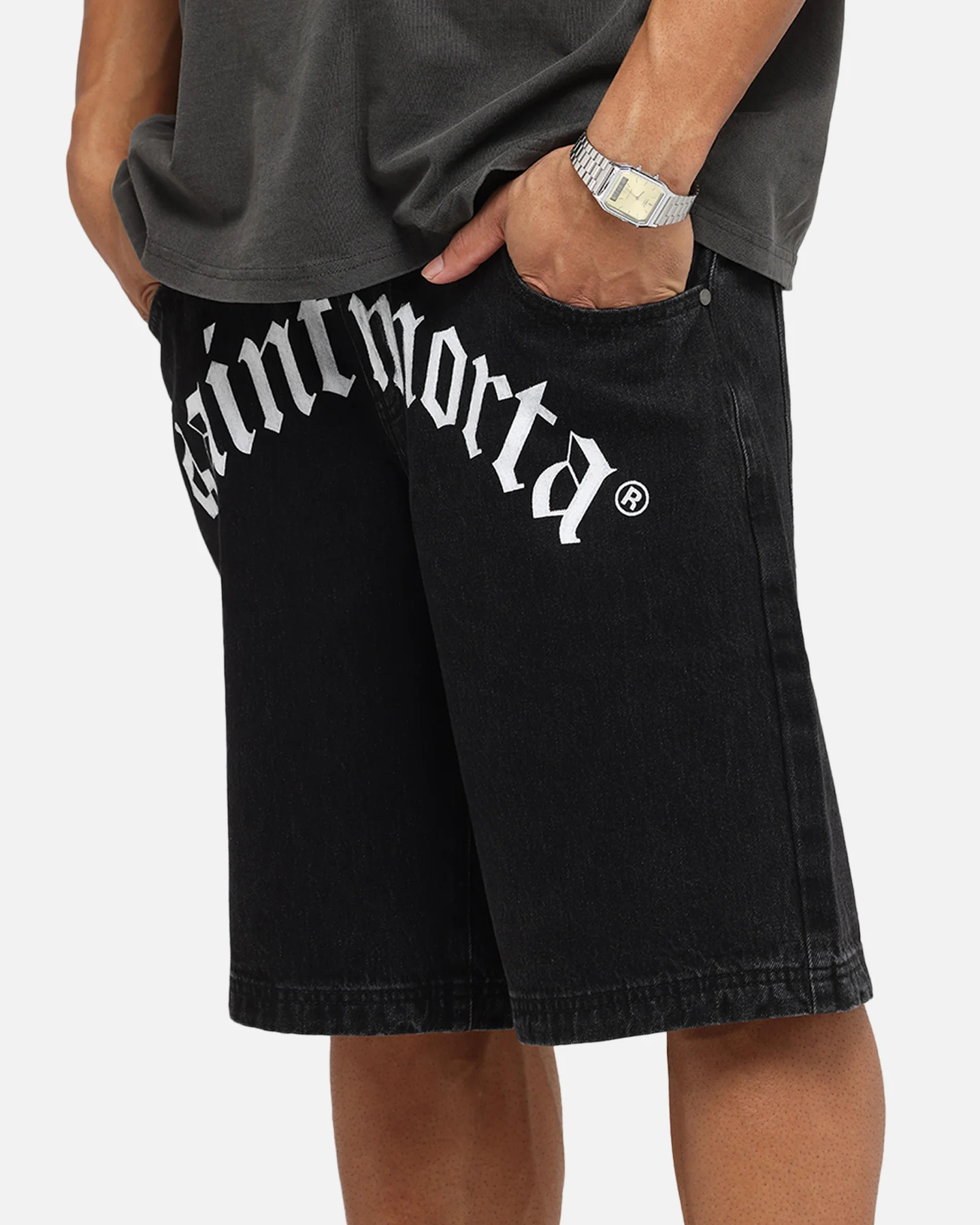 Saint Morta Amplus Gothic Denim Jort Shorts Black Shadow - Image 3