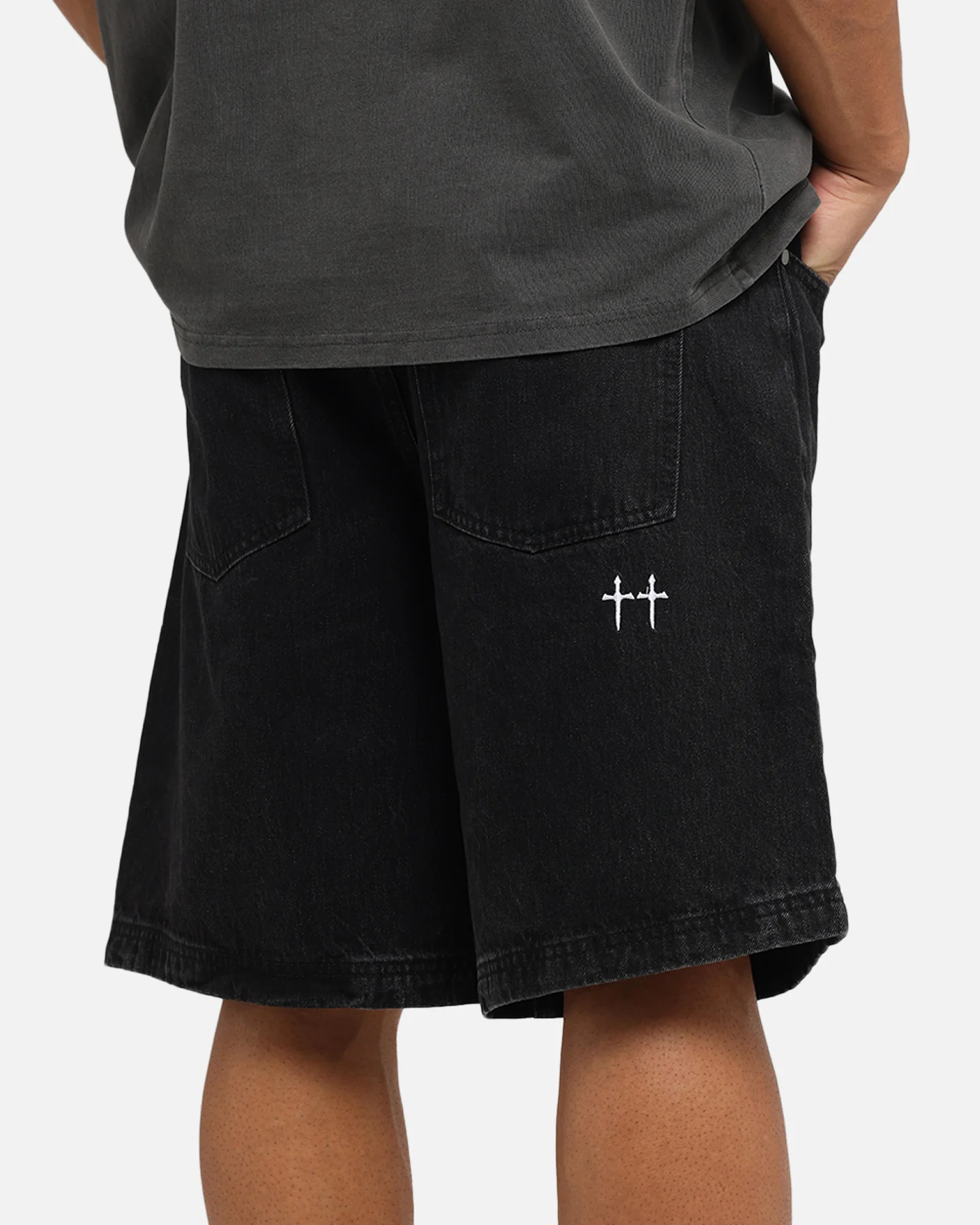Saint Morta Amplus Gothic Denim Jort Shorts Black Shadow - Image 4