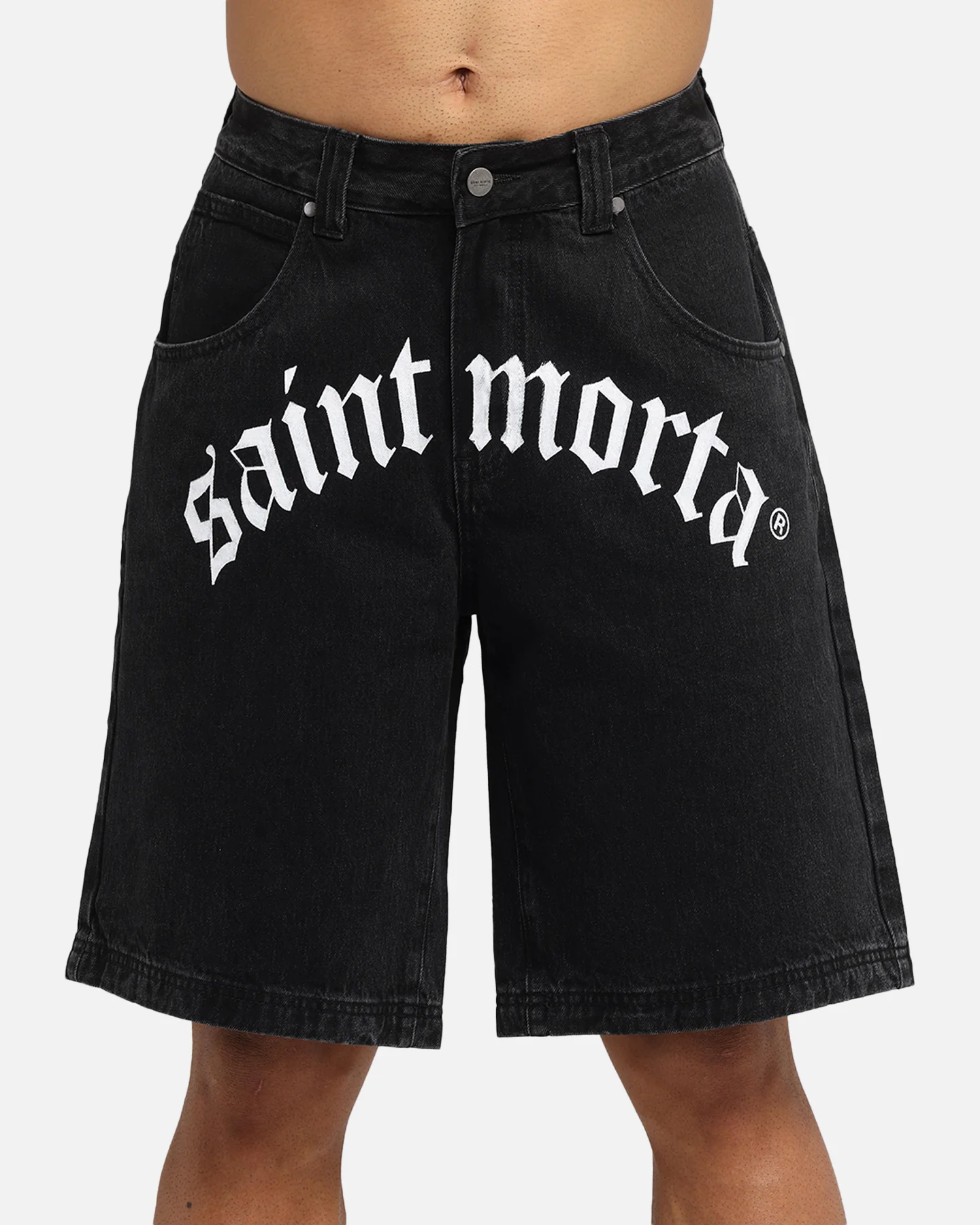 Saint Morta Amplus Gothic Denim Jort Shorts Black Shadow - Image 7