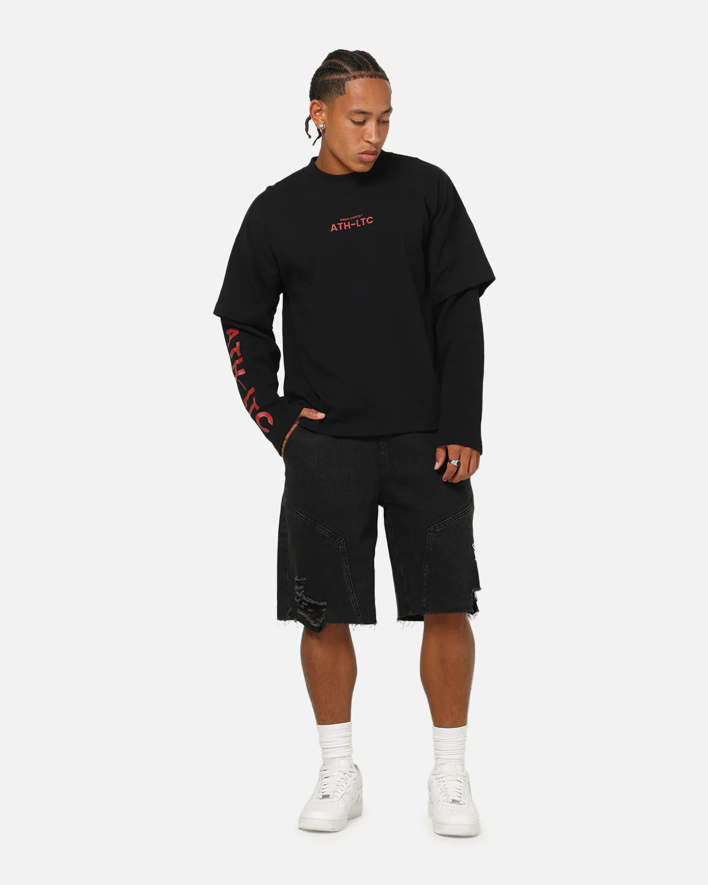 Saint Morta Athletc Season 2 Long Sleeve T-Shirt Black/Red - Image 3