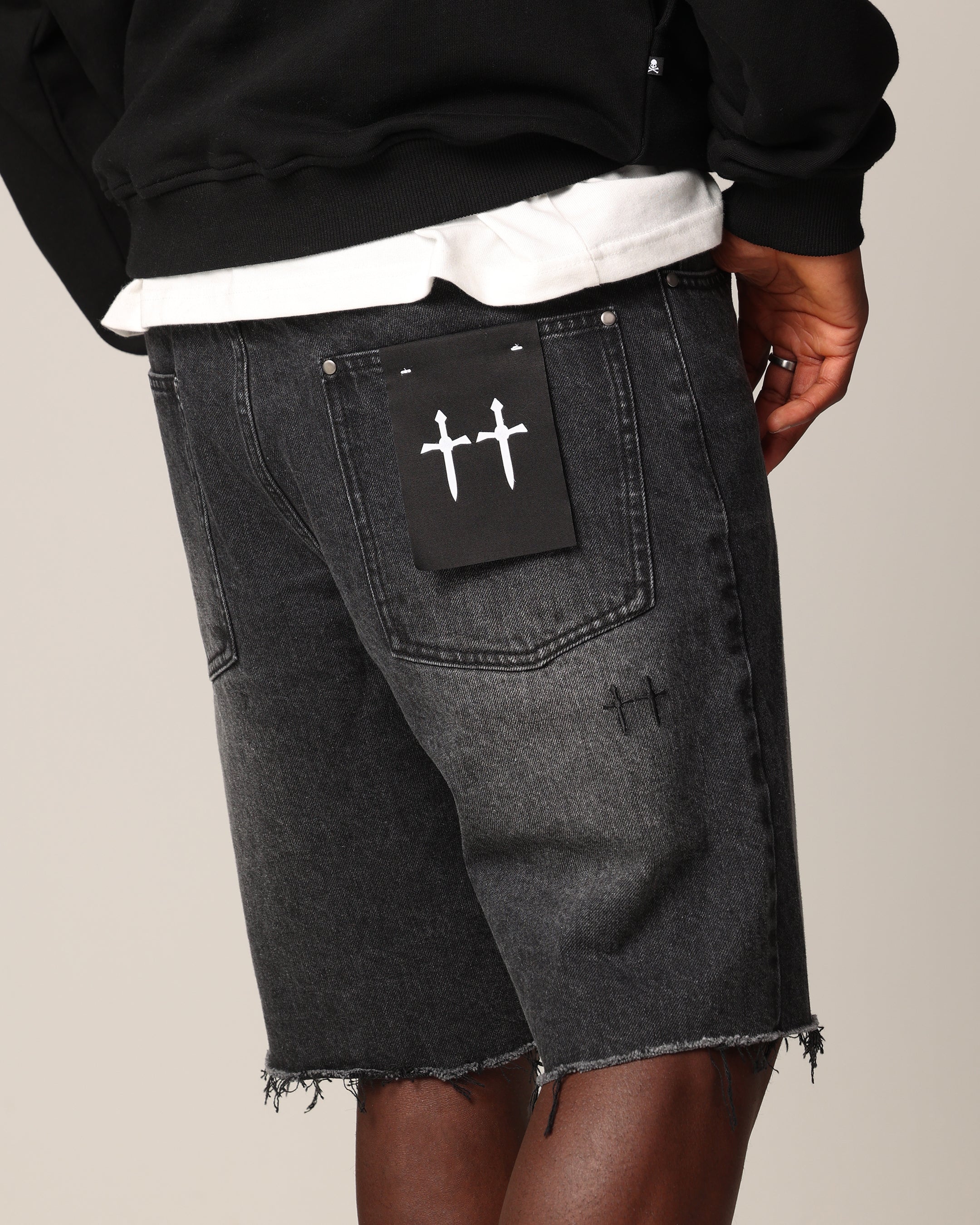 Saint Morta Baggy Denim Shorts Black Shadow - Image 3