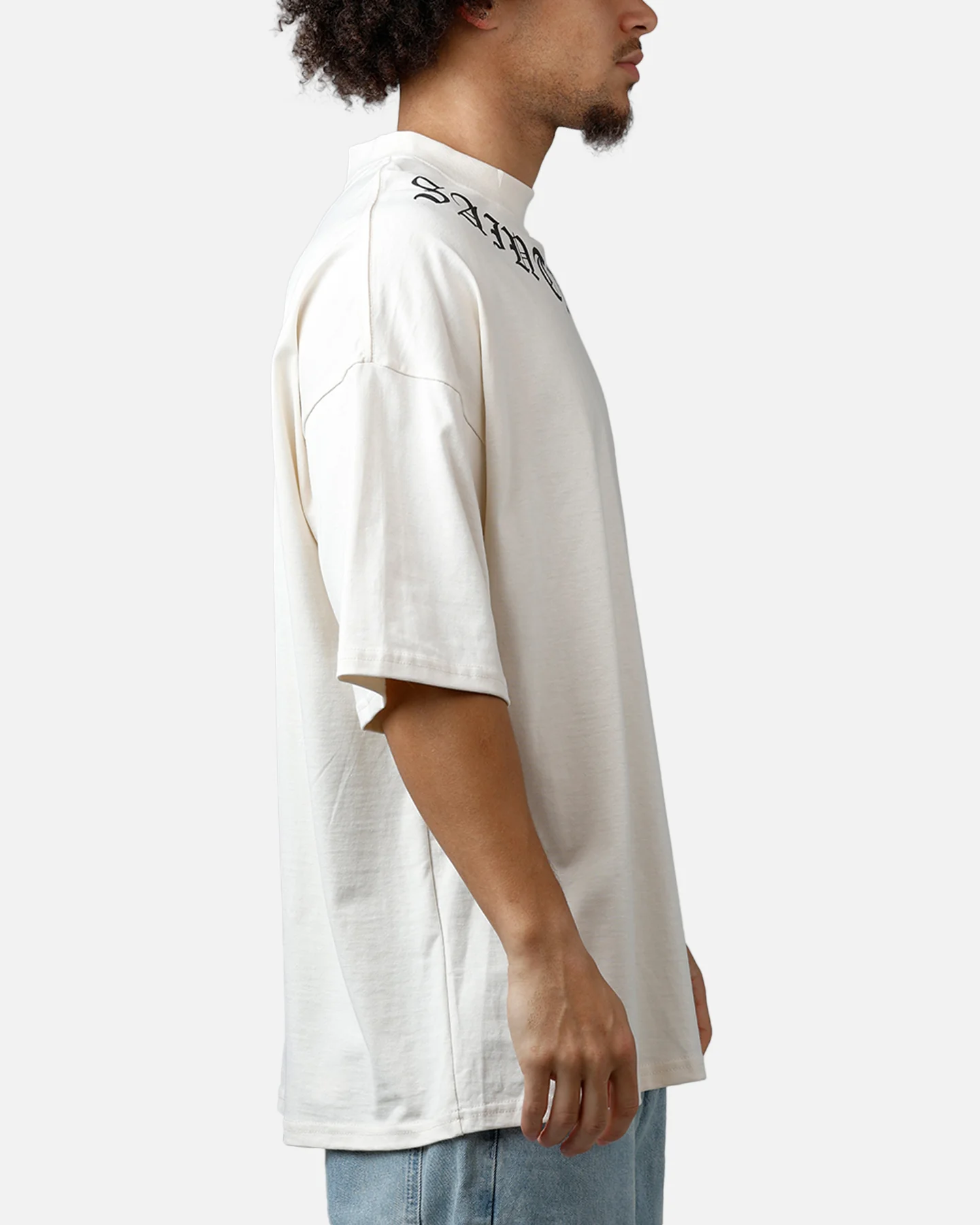 Saint Morta Barbaric Mock Neck T-Shirt Off White - Image 4