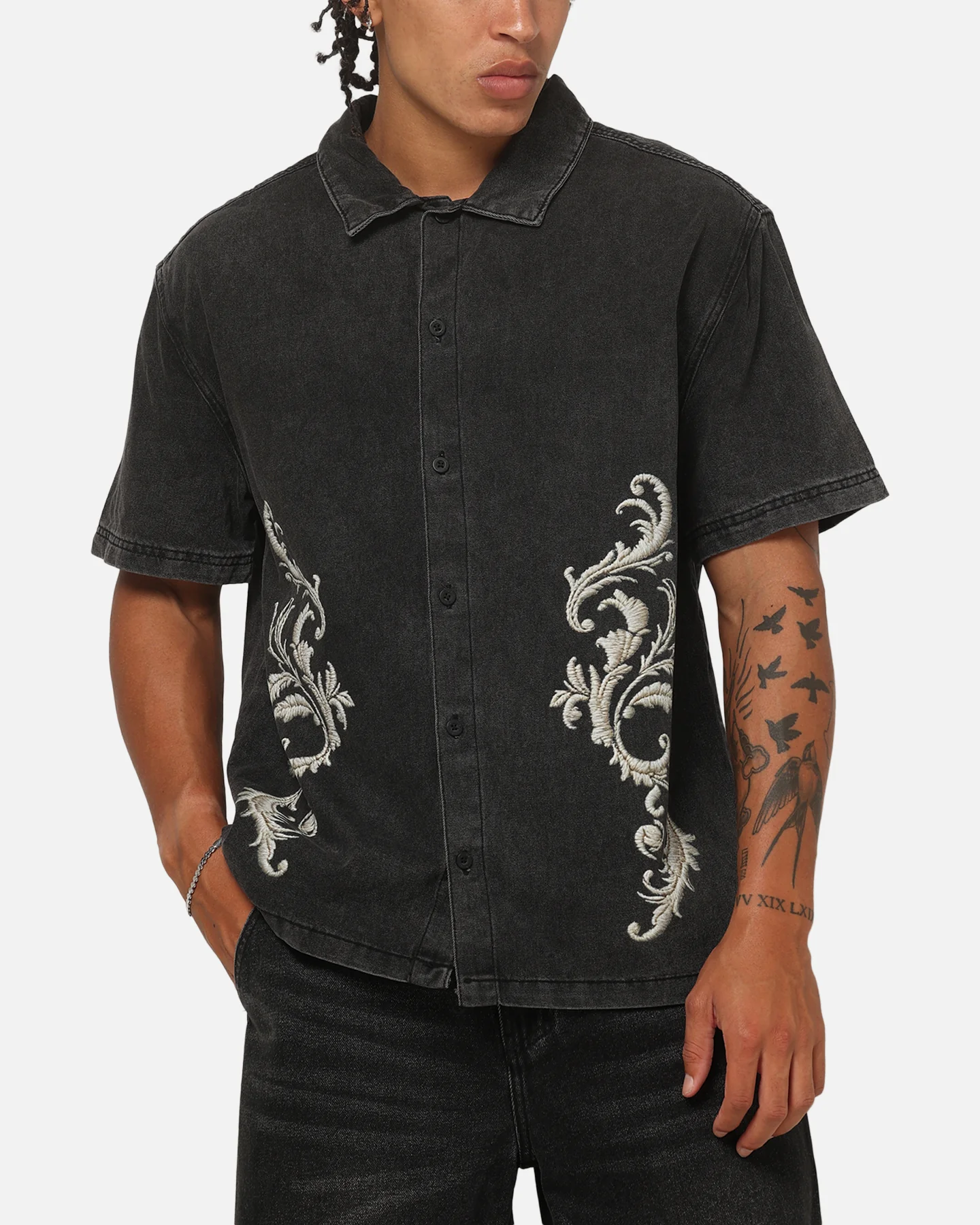 Saint Morta Baroque Button Up Shirt Black - Image 6