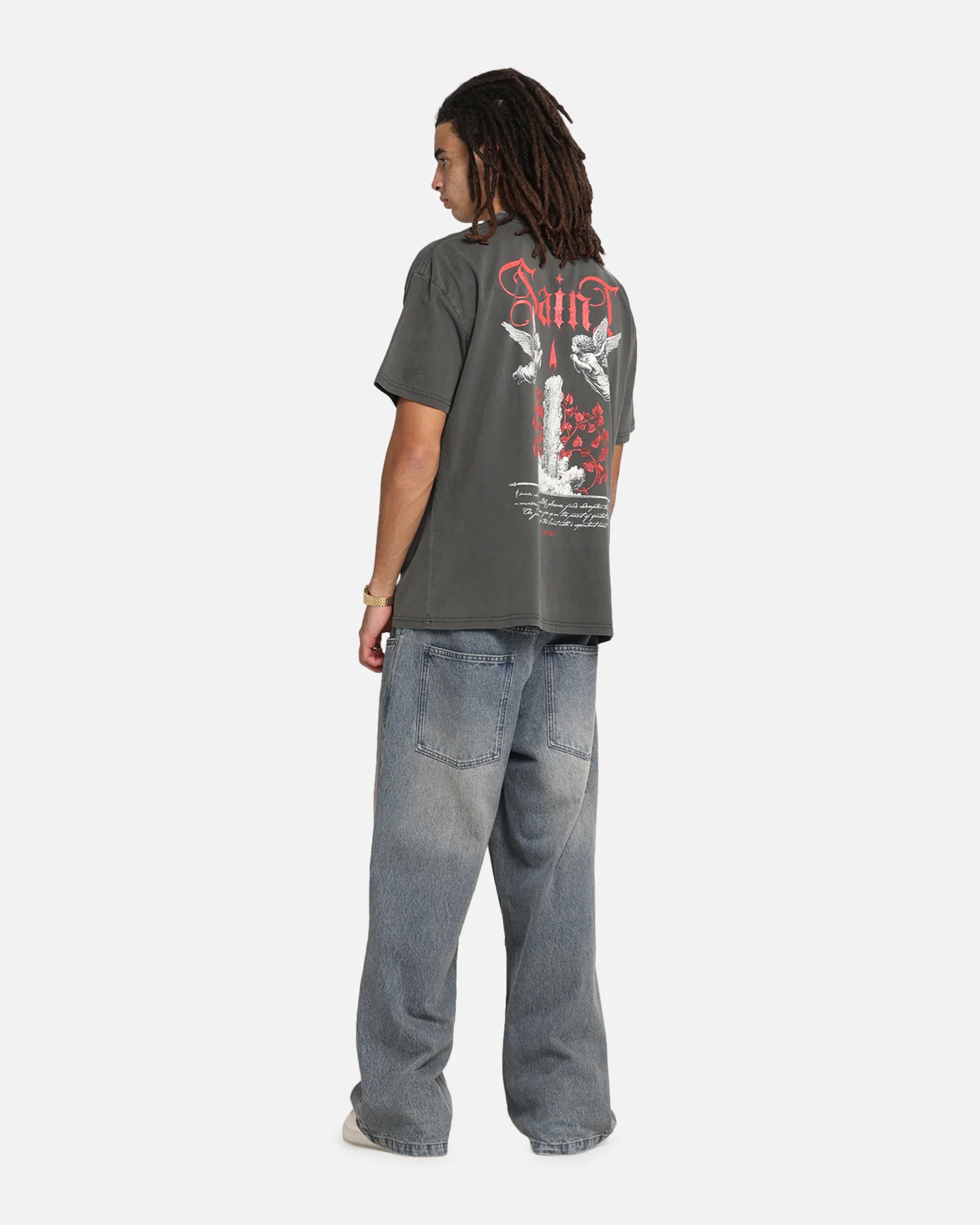 Saint Morta Candle Lit Boxy T-Shirt Black Wash - Image 3