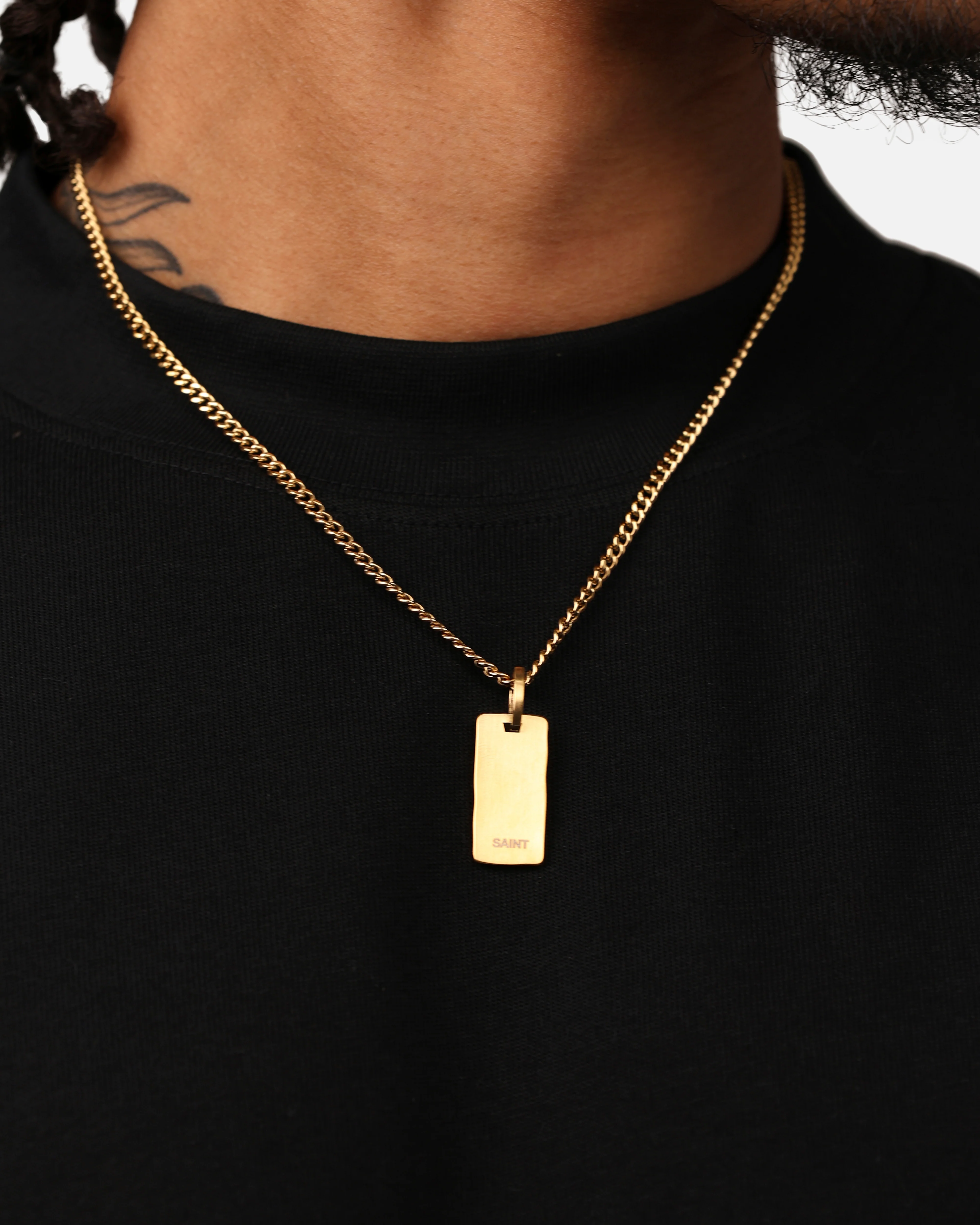 Saint Morta Carved Tag Necklace Gold - Image 4