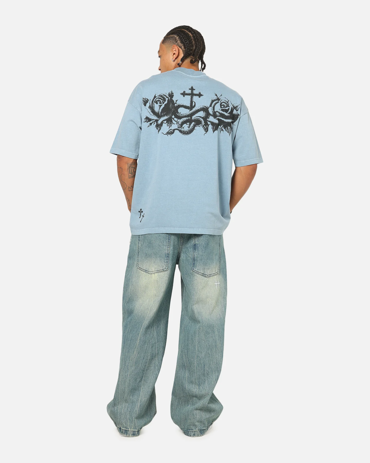 Saint Morta Conviction Mock Neck T-Shirt Denim Blue - Image 3