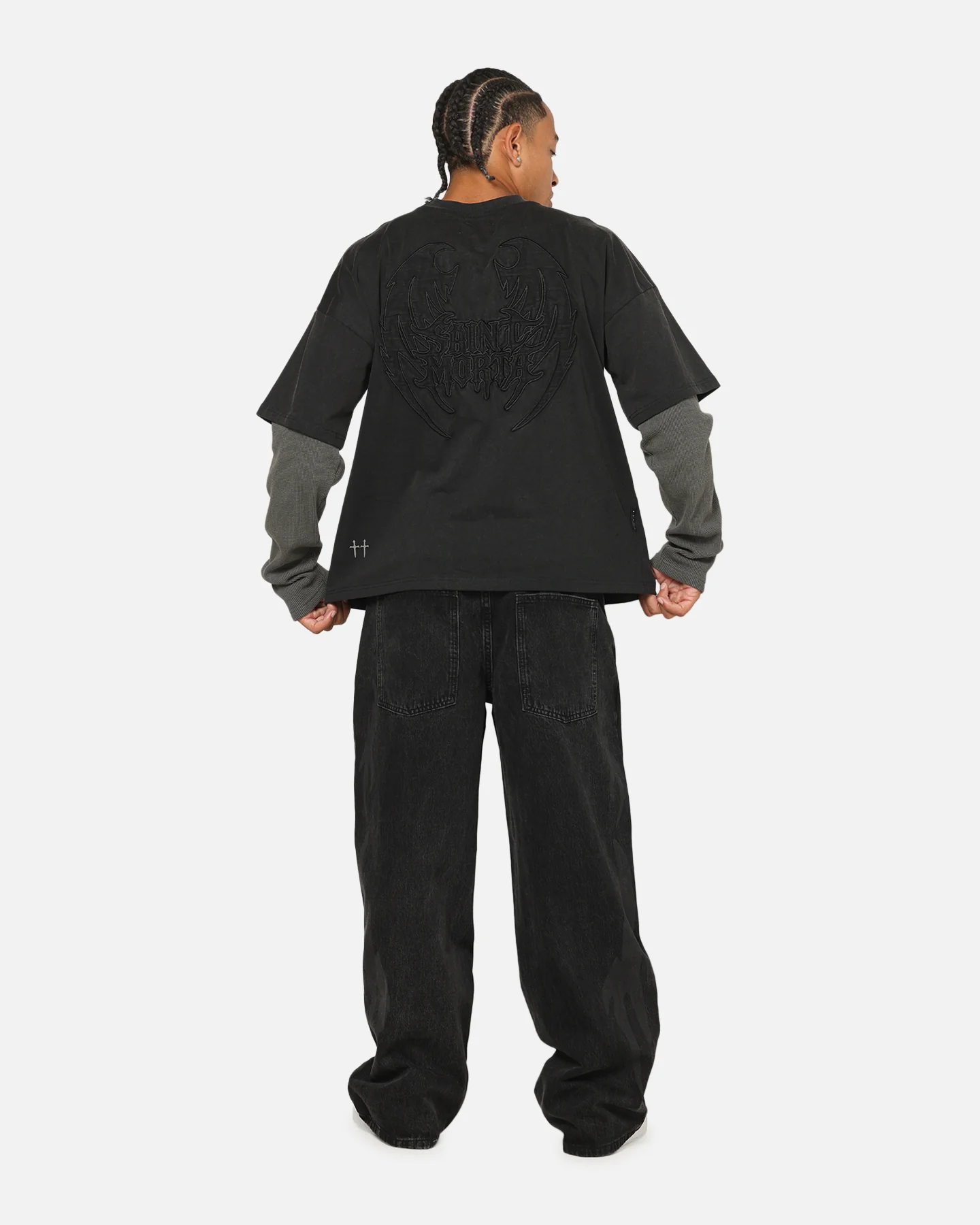 Saint Morta Crested Wing Long Sleeve Layered T-Shirt Vintage Black - Image 4