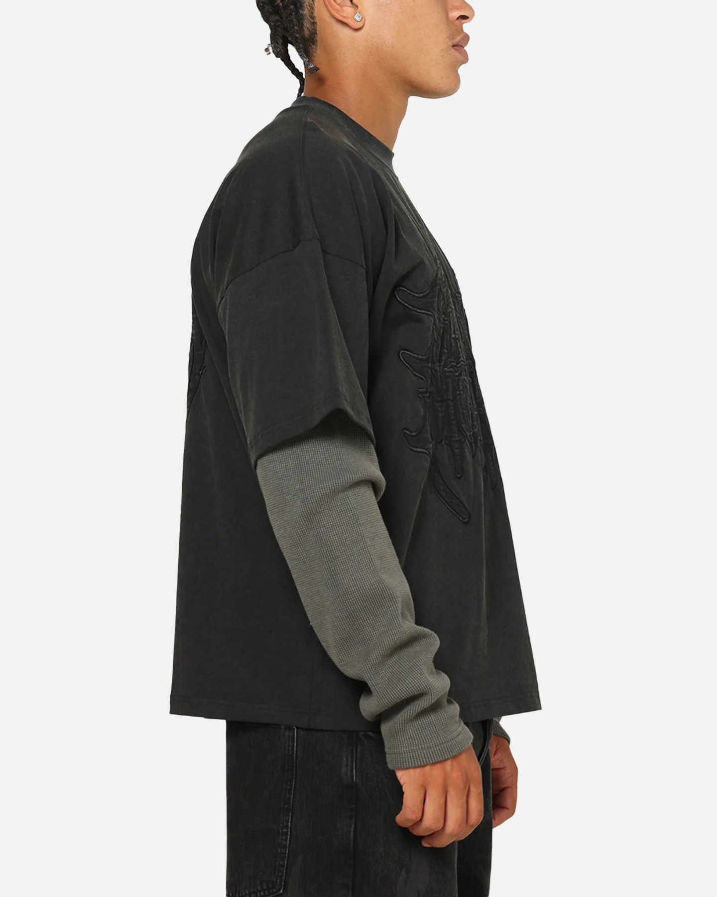 Saint Morta Crested Wing Long Sleeve Layered T-Shirt Vintage Black - Image 5