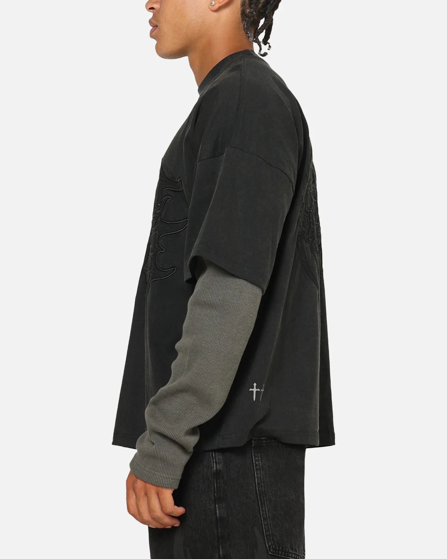 Saint Morta Crested Wing Long Sleeve Layered T-Shirt Vintage Black - Image 6