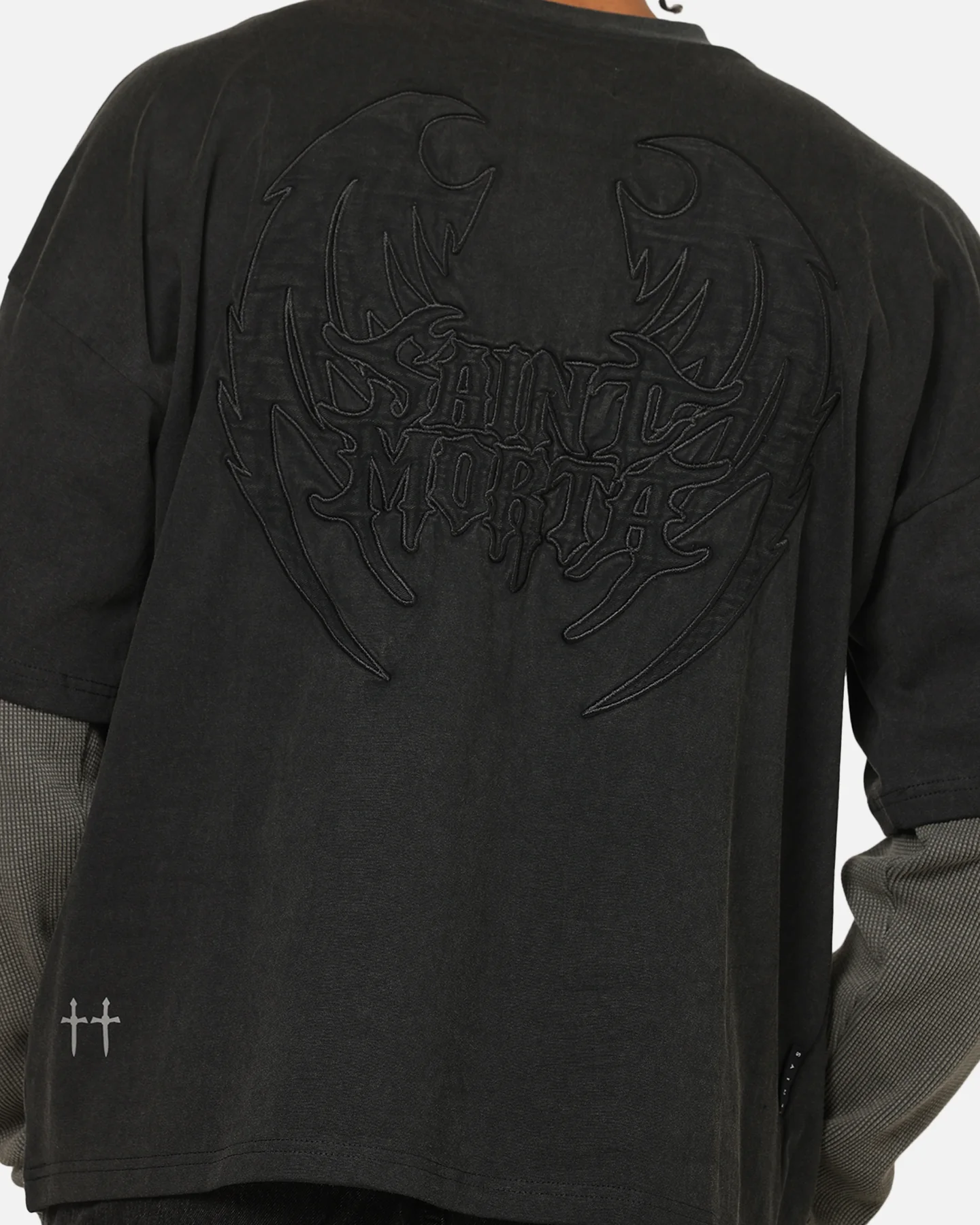 Saint Morta Crested Wing Long Sleeve Layered T-Shirt Vintage Black - Image 8