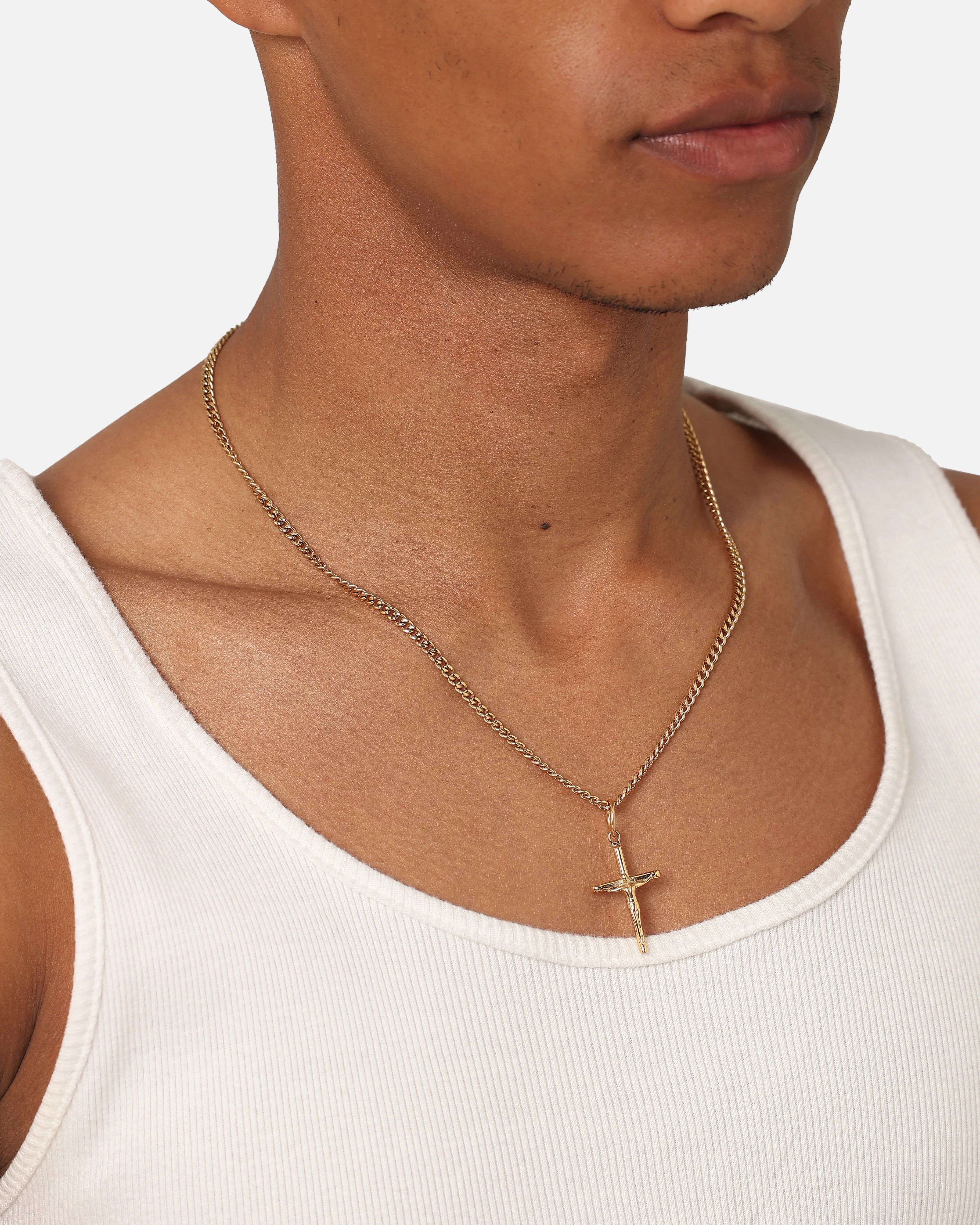 Saint Morta Crucifix Cuban Necklace Gold - Image 2