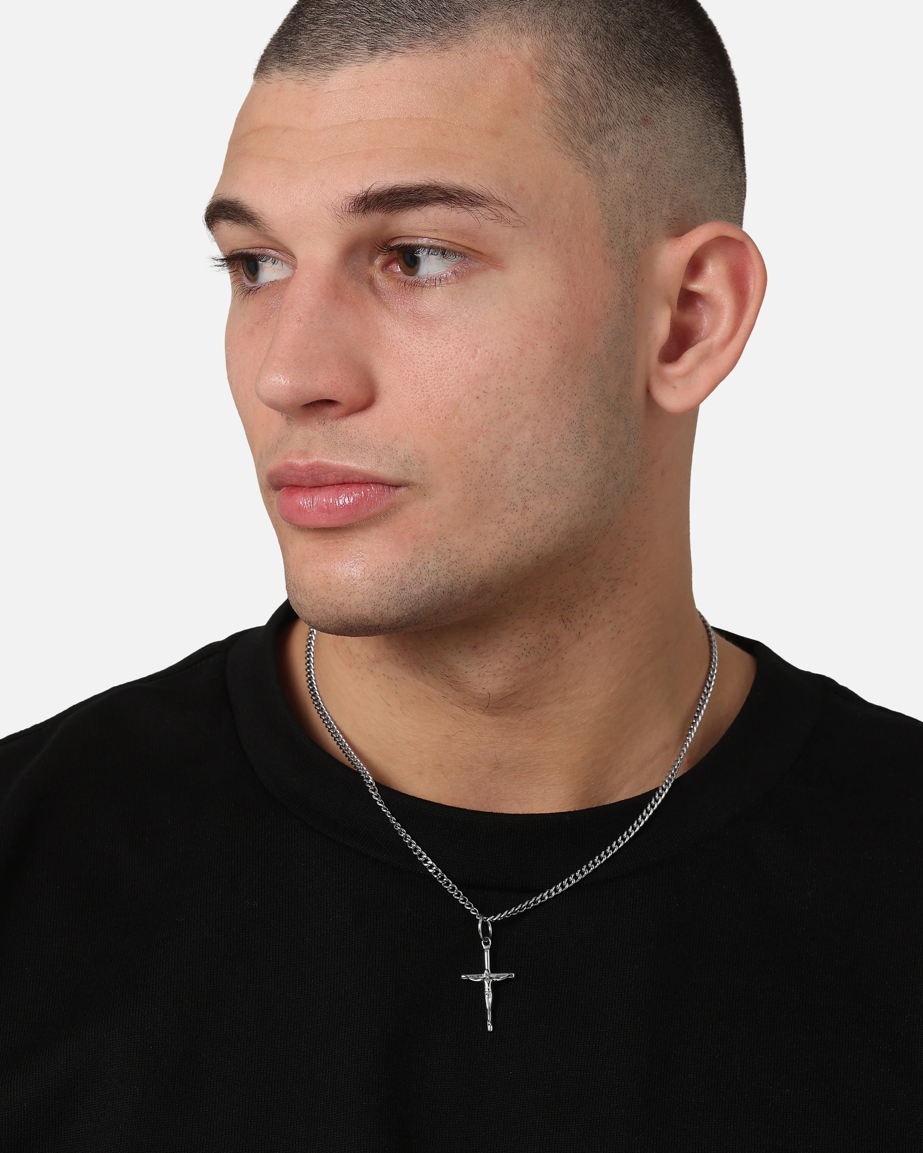 Saint Morta Crucifix Cuban Necklace White Gold - Image 3