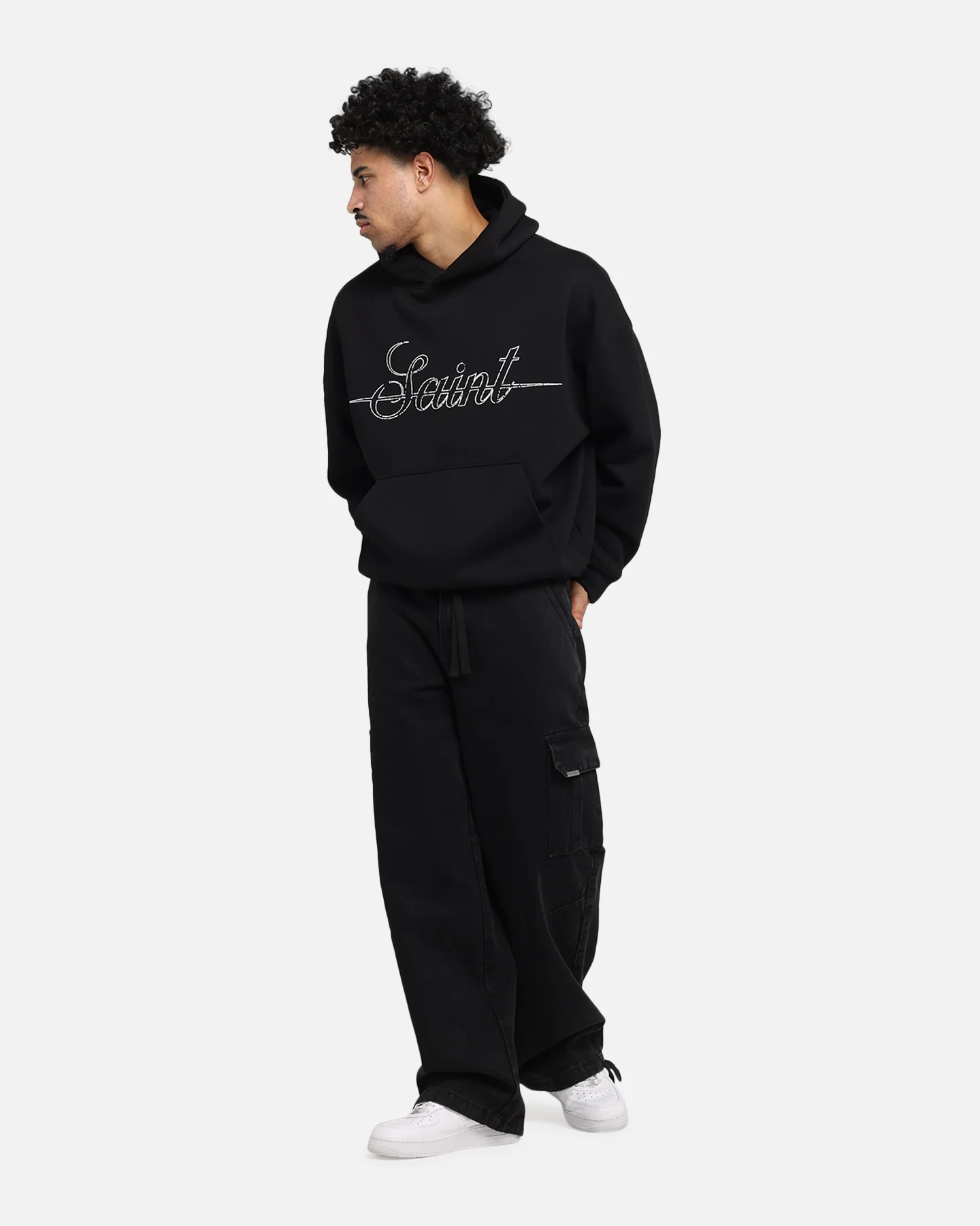 Saint Morta Cursive Boxy Hoodie Black - Image 3