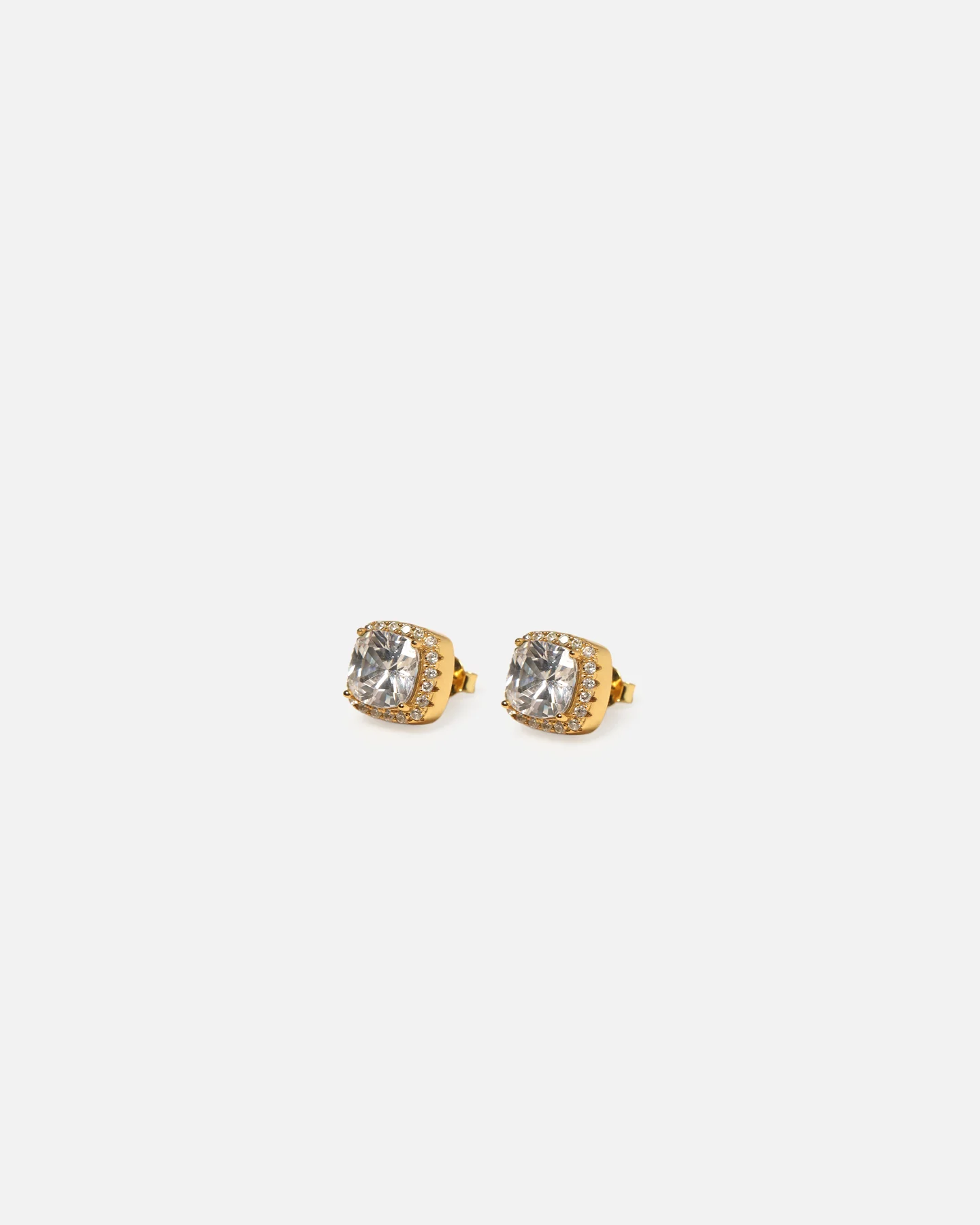 Saint Morta Cushion Cut Halo Earrings Iced Gold