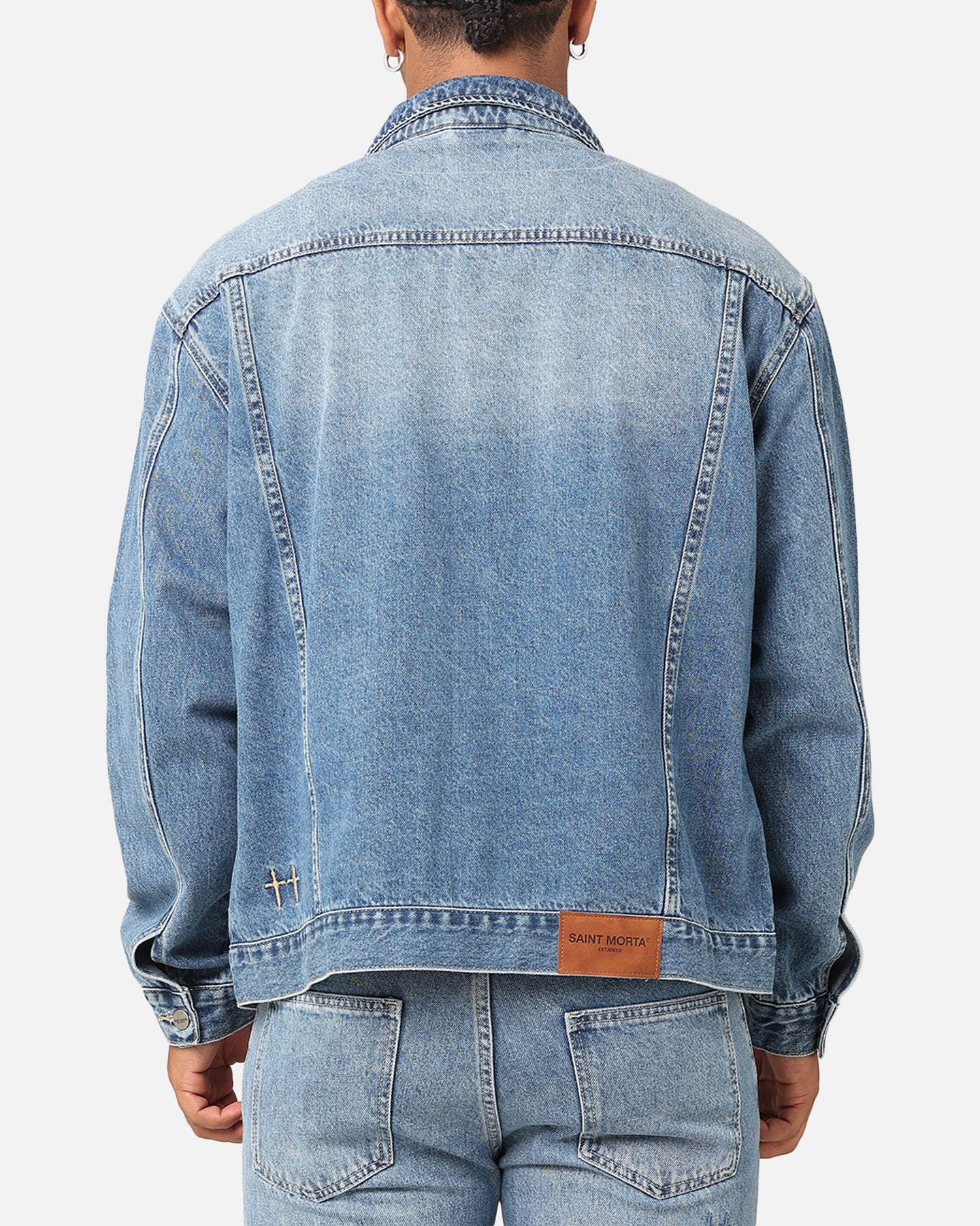 Saint Morta Denim Trucker Jacket Mid Blue Denim - Image 3