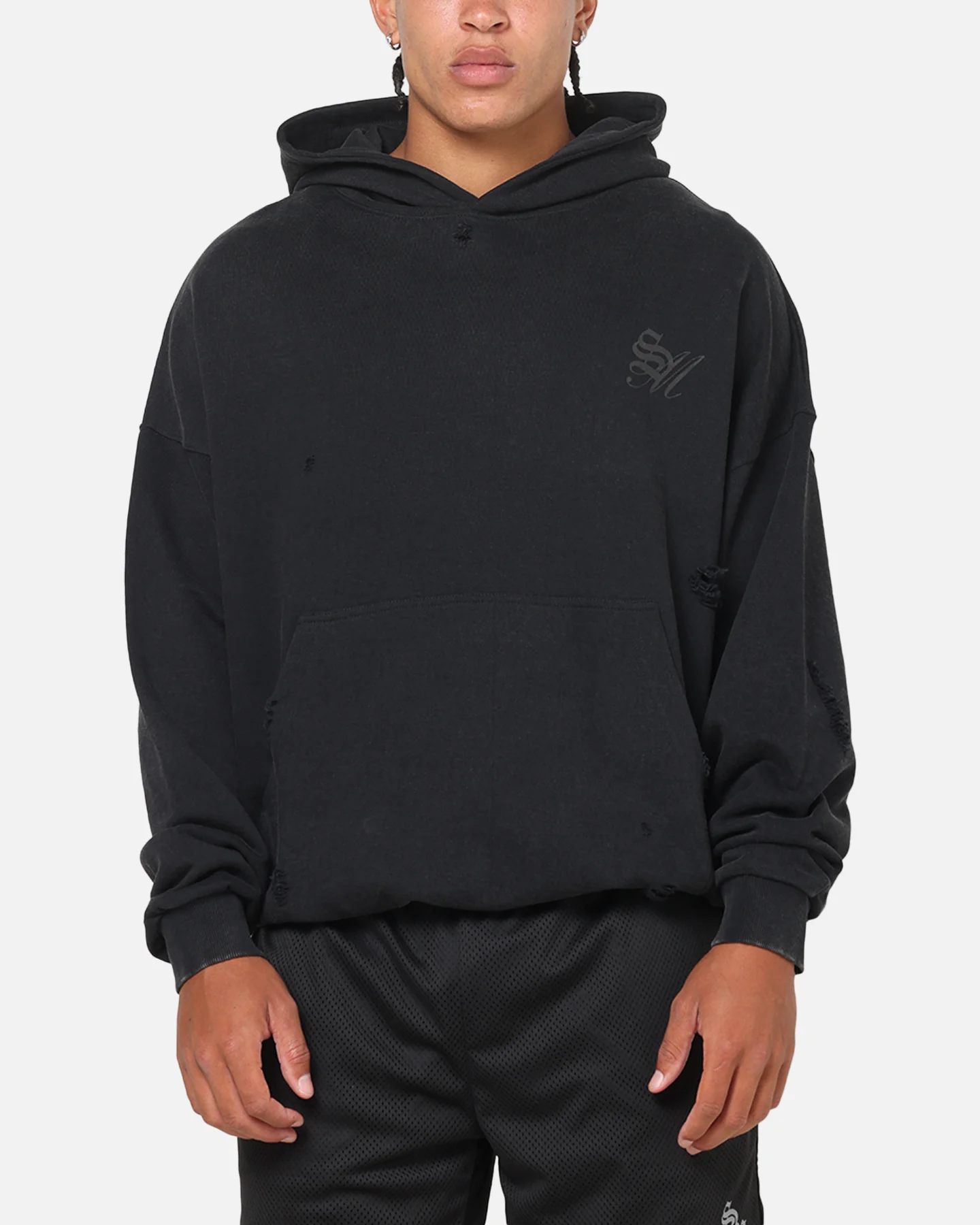 Saint Morta Distressed Hoodie Black Wash - Image 2