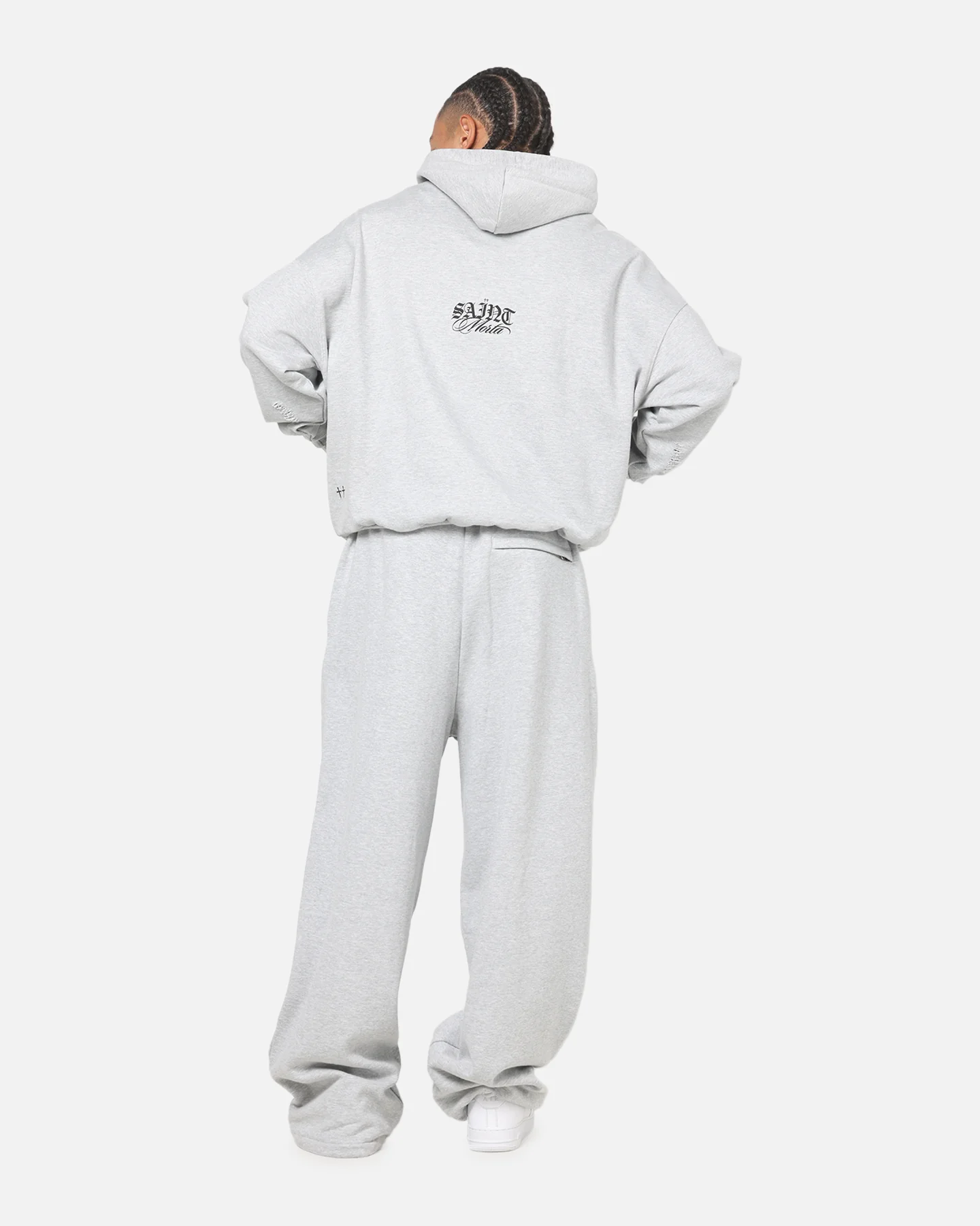 Saint Morta Distressed Hoodie Grey Marle - Image 4
